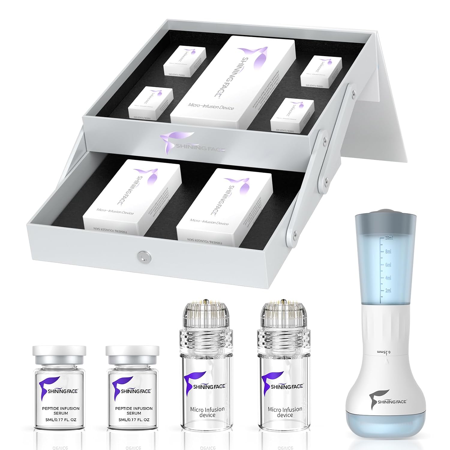 Micro Infusion System for Face & Neck-Micro Infusion Kit to Leave Skin Firmer & Smoother-0.25mm Facial Stamp with Collagen & Hyaluronic Acid Serum for At Home Glow and Anti-aging-3 Month Supply — image 10 of 10