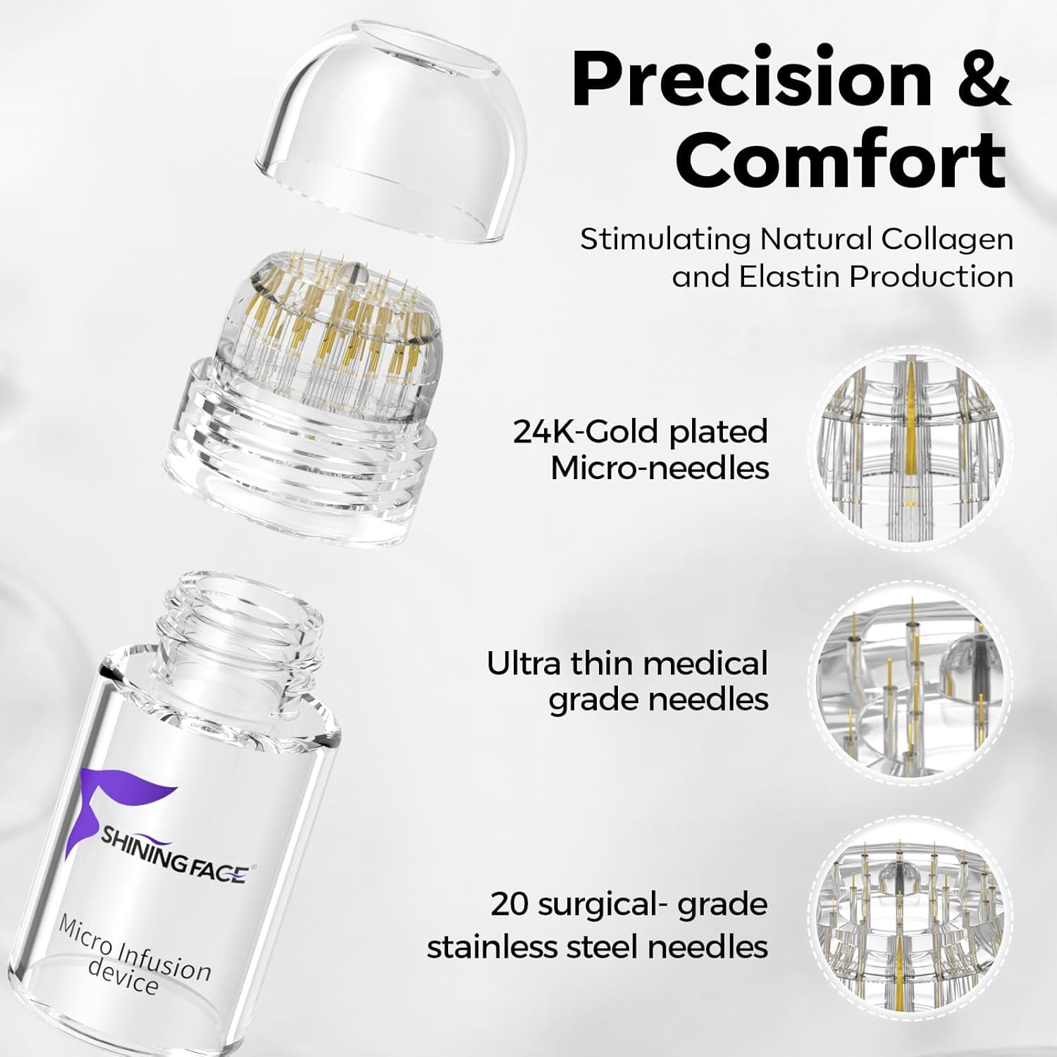 Micro Infusion System for Face & Neck-Micro Infusion Kit to Leave Skin Firmer & Smoother-0.25mm Facial Stamp with Collagen & Hyaluronic Acid Serum for At Home Glow and Anti-aging-3 Month Supply — image 2 of 10