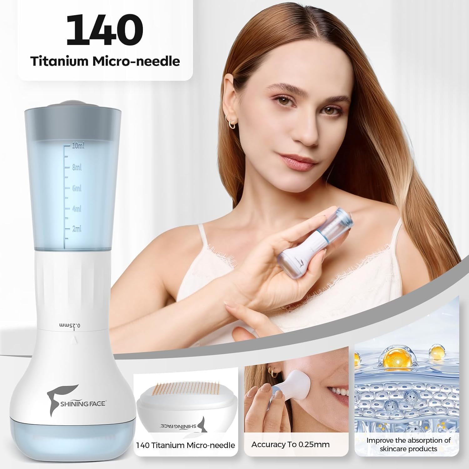 Micro Infusion System for Face & Neck-Micro Infusion Kit to Leave Skin Firmer & Smoother-0.25mm Facial Stamp with Collagen & Hyaluronic Acid Serum for At Home Glow and Anti-aging-3 Month Supply — image 3 of 10