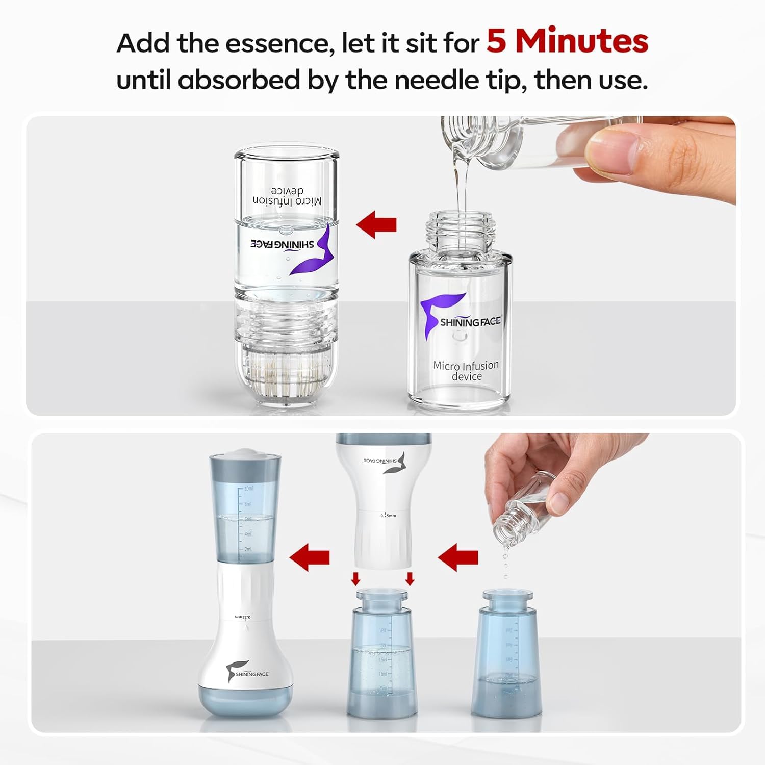 Micro Infusion System for Face & Neck-Micro Infusion Kit to Leave Skin Firmer & Smoother-0.25mm Facial Stamp with Collagen & Hyaluronic Acid Serum for At Home Glow and Anti-aging-3 Month Supply — image 4 of 10
