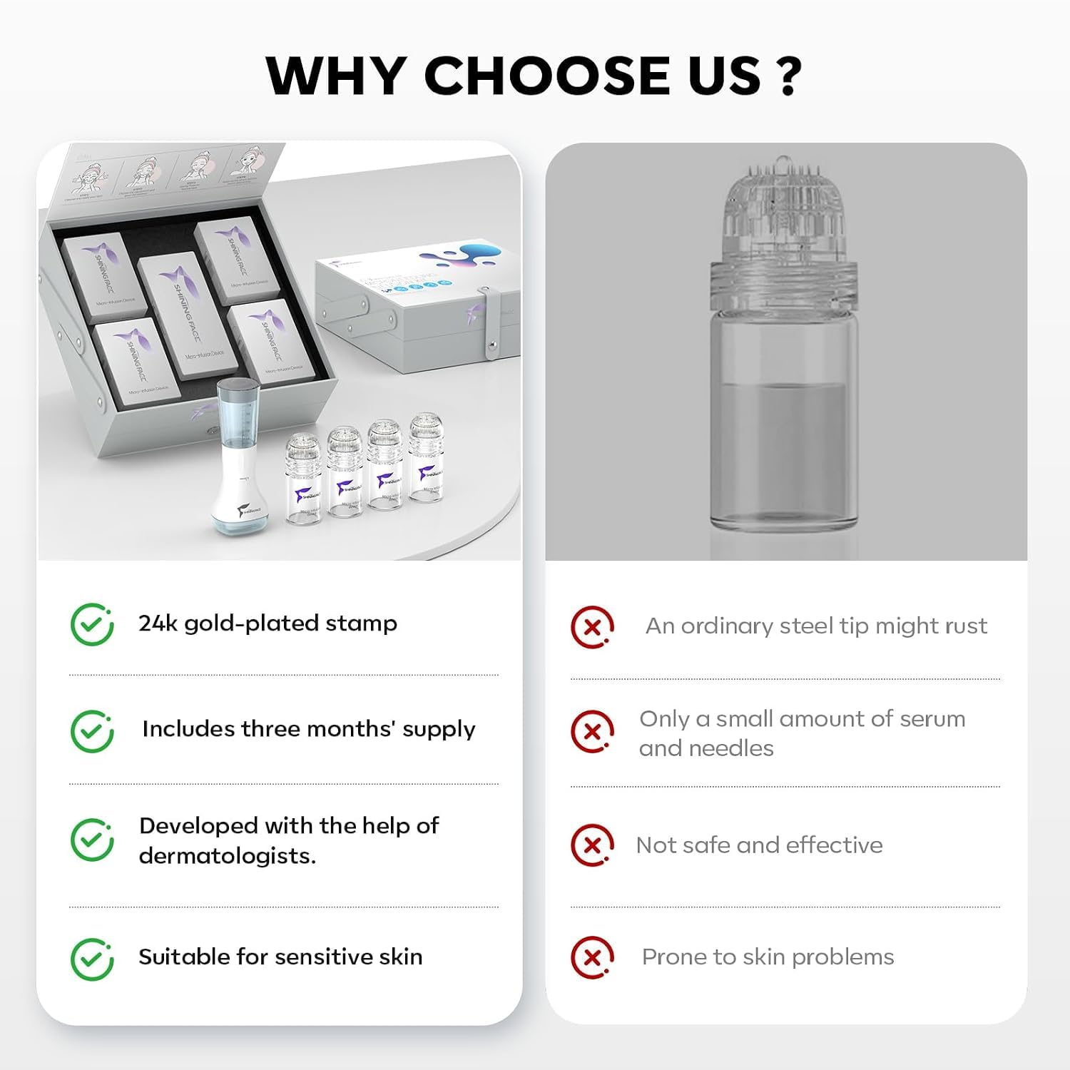 Micro Infusion System for Face & Neck-Micro Infusion Kit to Leave Skin Firmer & Smoother-0.25mm Facial Stamp with Collagen & Hyaluronic Acid Serum for At Home Glow and Anti-aging-3 Month Supply — image 9 of 10