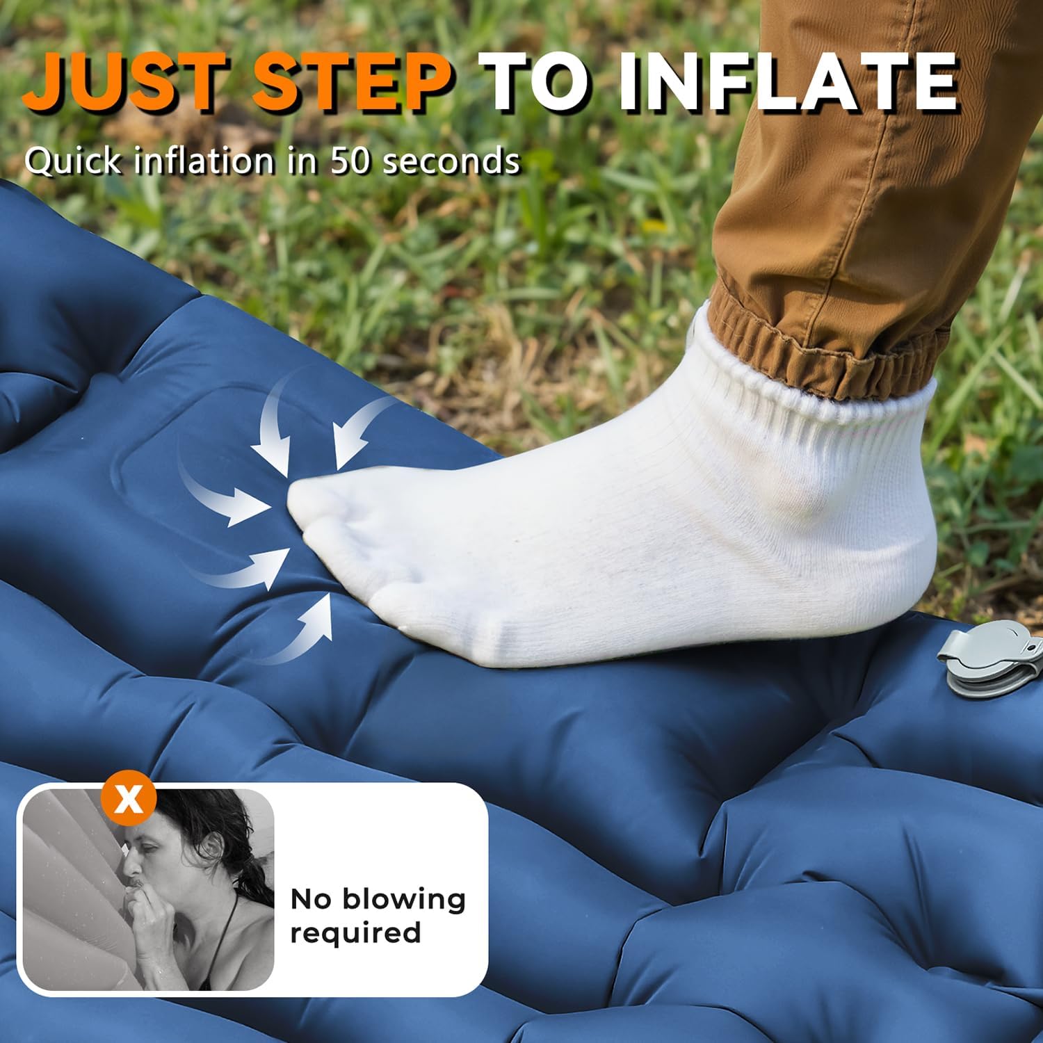 Sleeping Pad for Camping, Built-in Foot Pump with Pillow — image 3 of 7