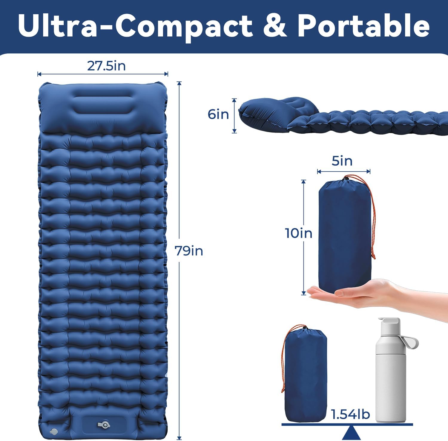 Sleeping Pad for Camping, Built-in Foot Pump with Pillow — image 5 of 7