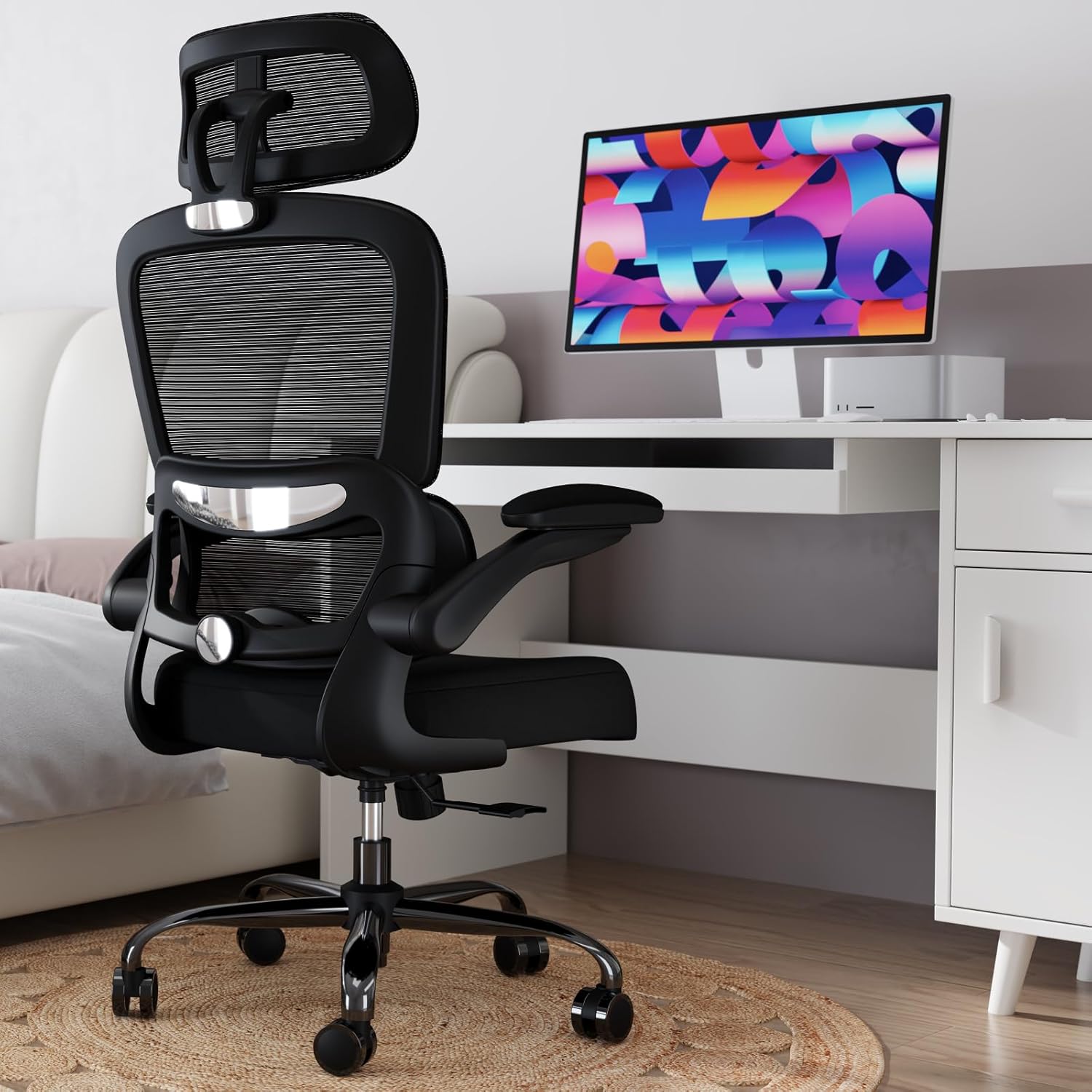 Office Chair Ergonomic Desk Chair - Gaming Chair with Lumbar Support 330 LBS Home Office Desk Chairs with Headrest, Reading Chair with Flip-up Armrests, Comfortable Computer Chairs Black — image 8 of 8
