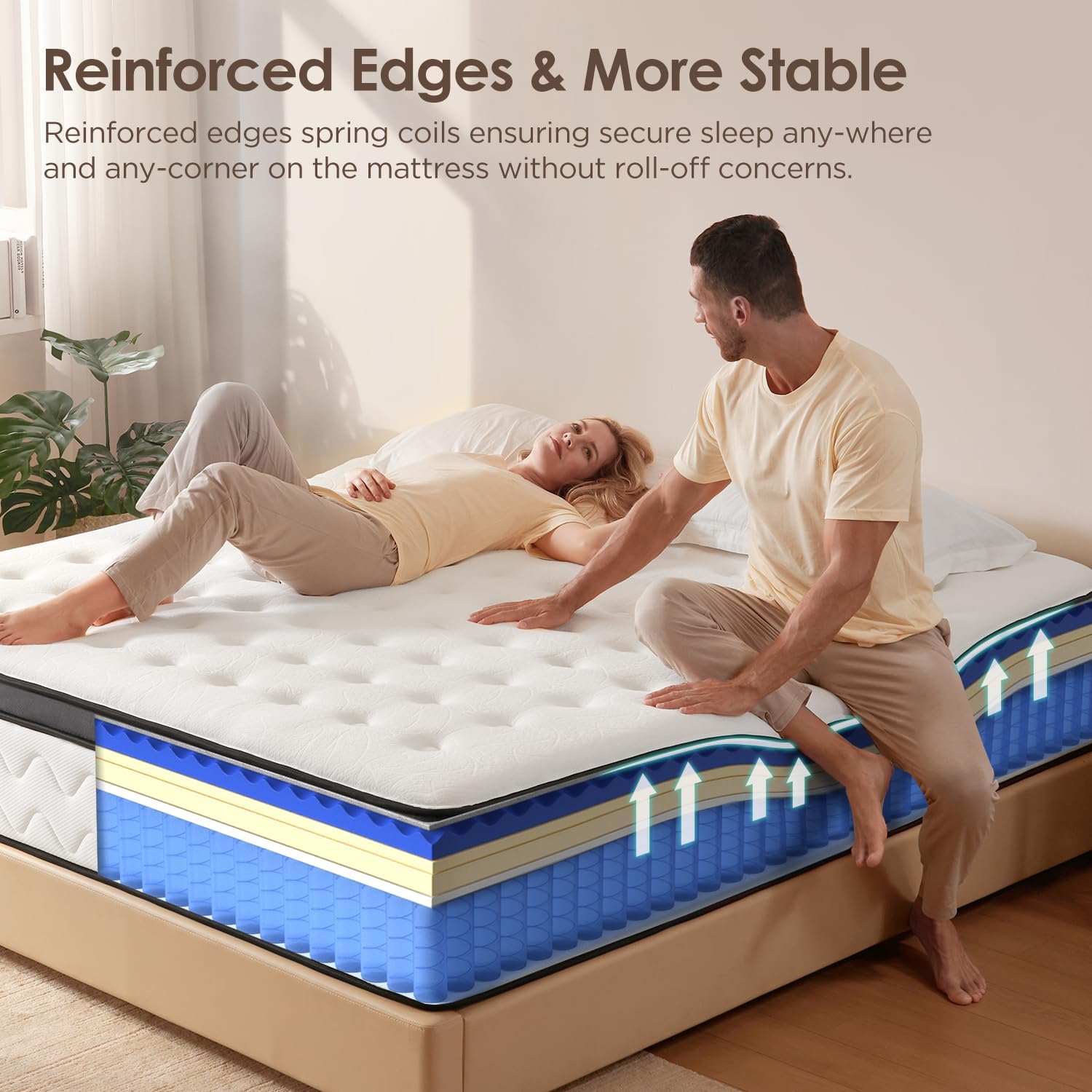 14 Inch Queen Mattress, Medium Firm Hybrid Mattress Queen with Zoned Pocket Springs & Memory Foam for Pressure Relief, Motion Isolation | Fiberglass-Free, CertiPUR-US Certified | 80" x 60" — image 6 of 8