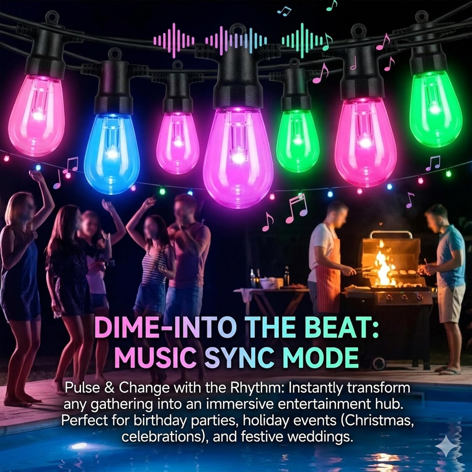 Outdoor String Lights 50FT, RGBW Clear ST14 Bulbs with App Control — image 4 of 8