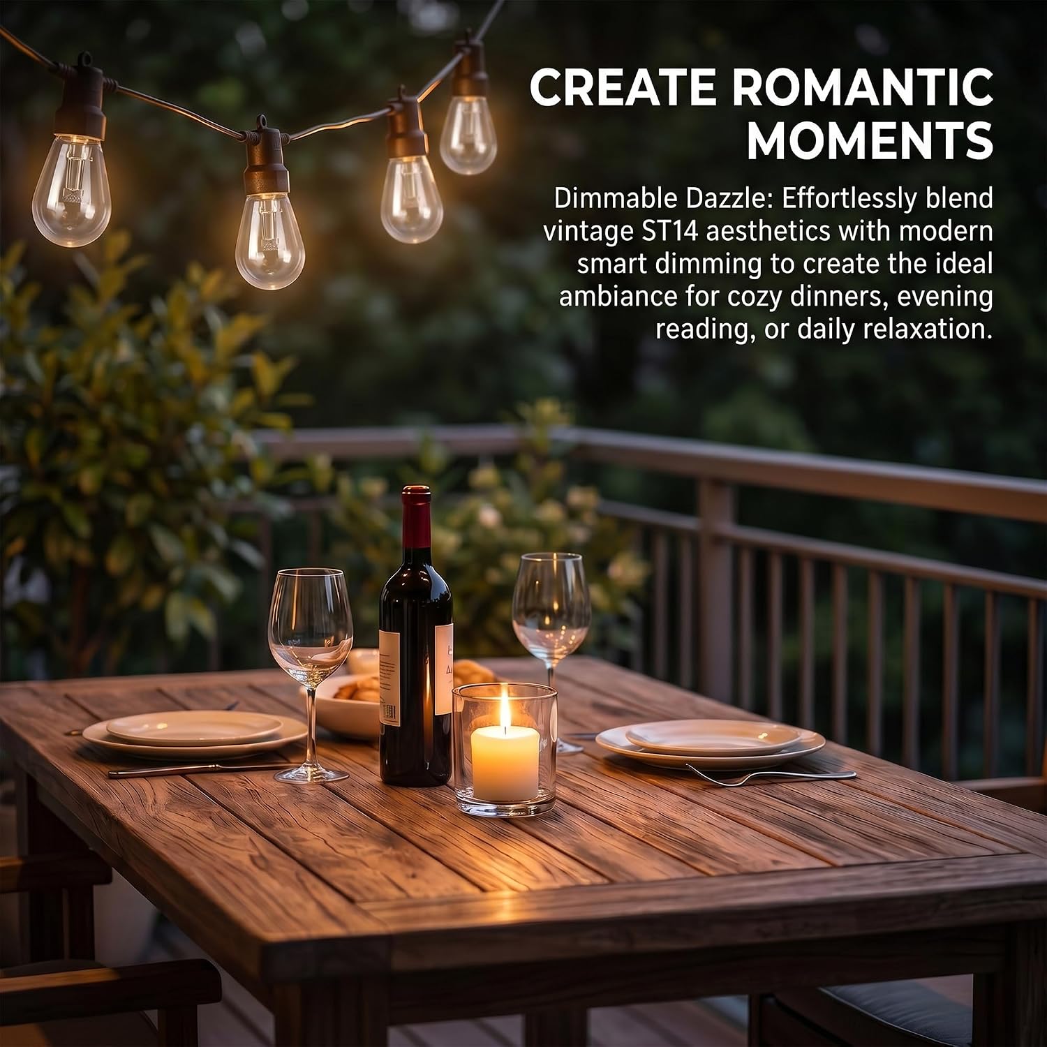 Outdoor String Lights 50FT, RGBW Clear ST14 Bulbs with App Control — image 5 of 8
