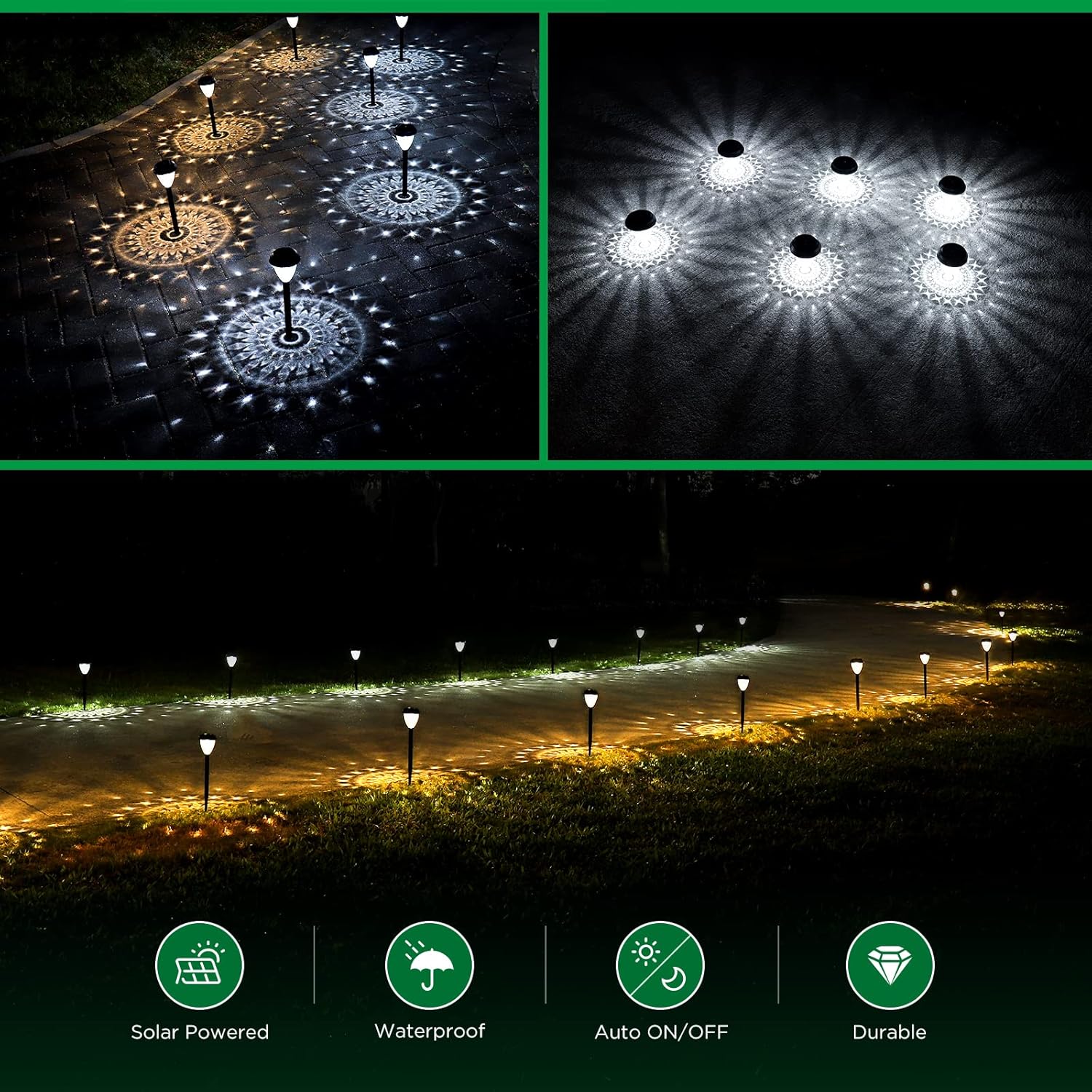10-Pack Super Bright Solar Lights Outdoor Waterproof, Dusk to Dawn Up to 12 Hrs Solar Powered Outdoor Pathway Garden Lights Auto On/Off, LED Landscape Lighting Decorative for Walkway Patio Yard — image 6 of 9