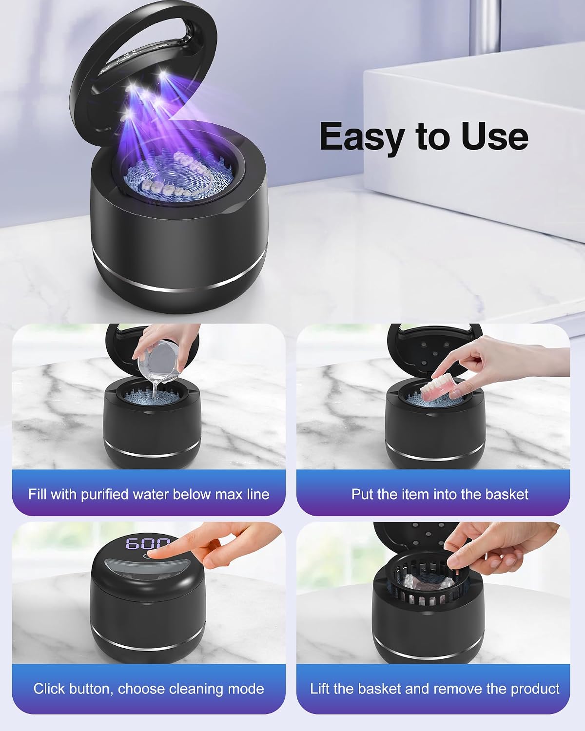 Ultrasonic Retainer Cleaner Machine for Night Guard, 48kHz, 7.8oz — image 9 of 10