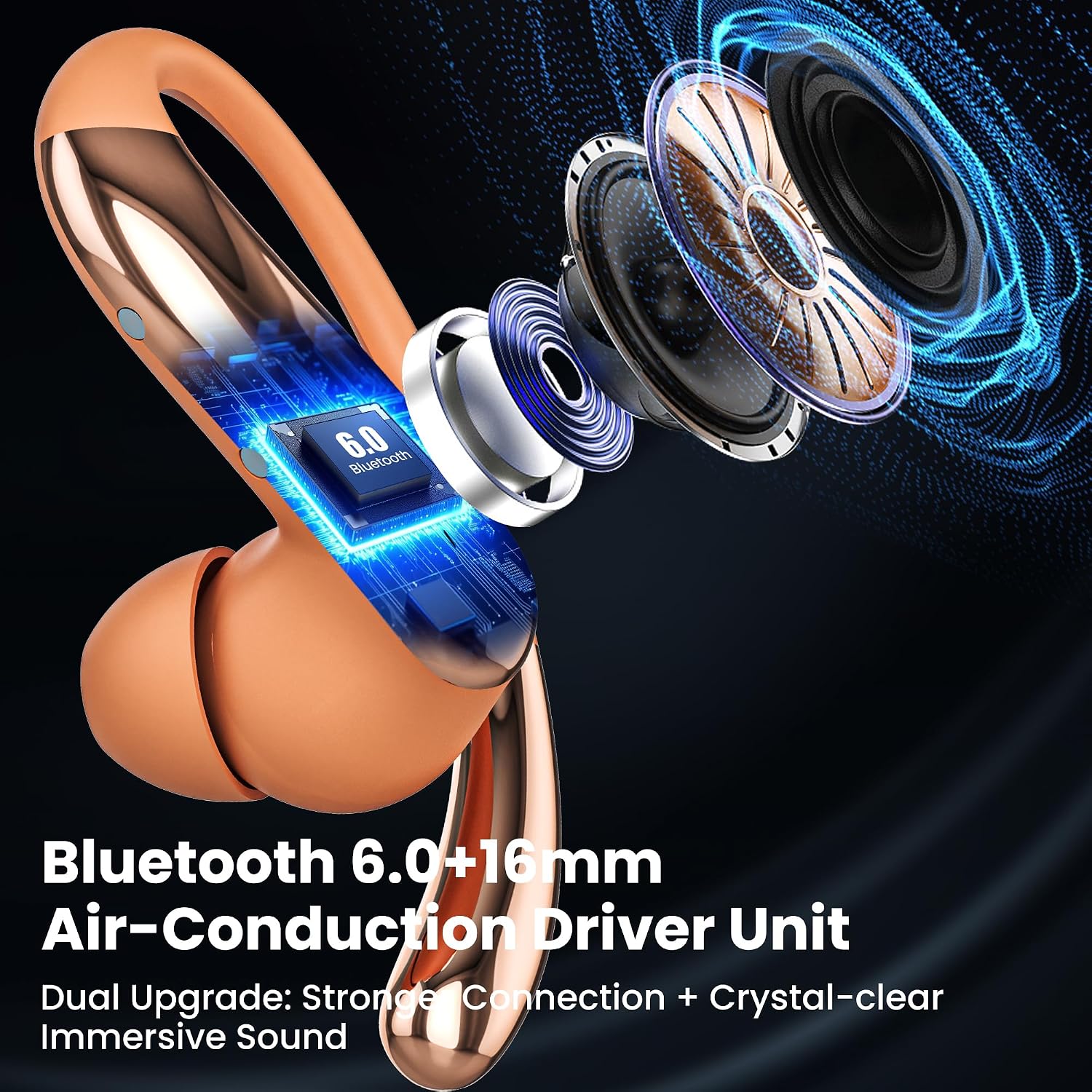 AI Translation Earbuds Real Time 4-in-1 Translation Headphones 50H Playtime Translating Device Audifonos Traductores Inglés Español for Face-to-Face & Travel Business Tangerine — image 5 of 12