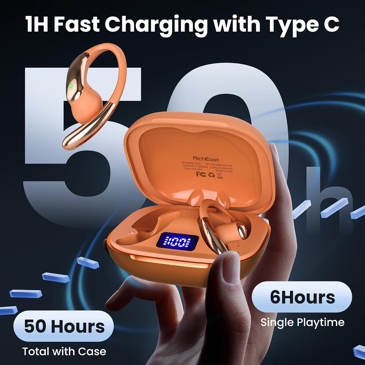 AI Translation Earbuds Real Time 4-in-1 Translation Headphones 50H Playtime Translating Device Audifonos Traductores Inglés Español for Face-to-Face & Travel Business Tangerine — image 6 of 12