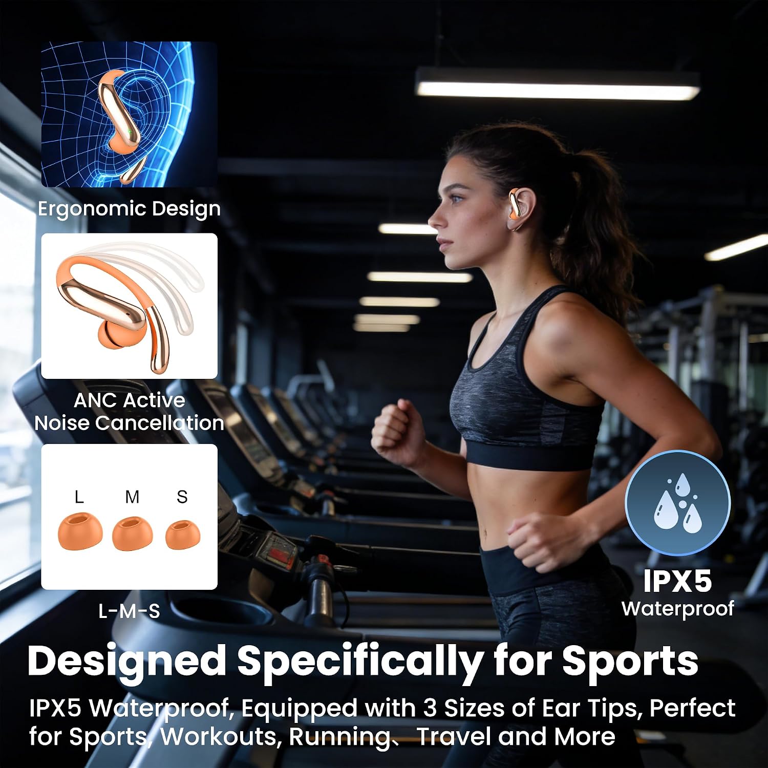 AI Translation Earbuds Real Time 4-in-1 Translation Headphones 50H Playtime Translating Device Audifonos Traductores Inglés Español for Face-to-Face & Travel Business Tangerine — image 7 of 12