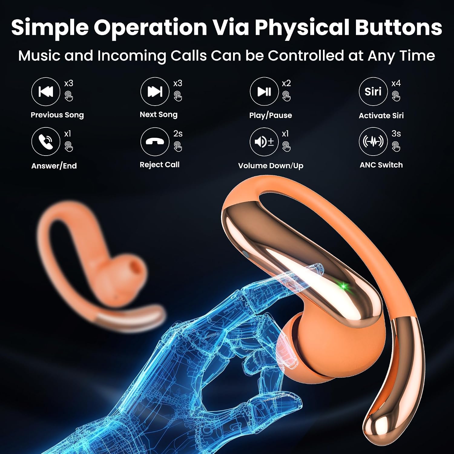 AI Translation Earbuds Real Time 4-in-1 Translation Headphones 50H Playtime Translating Device Audifonos Traductores Inglés Español for Face-to-Face & Travel Business Tangerine — image 8 of 12