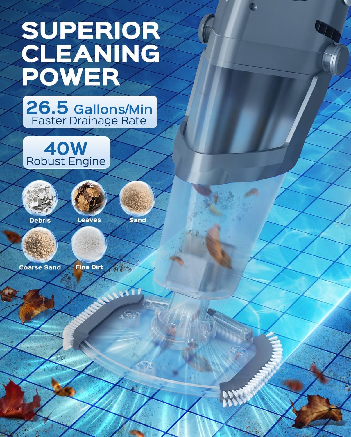 Cordless Handheld Pool Vacuum Cleaner for Inground Pool with Pole — image 3 of 7