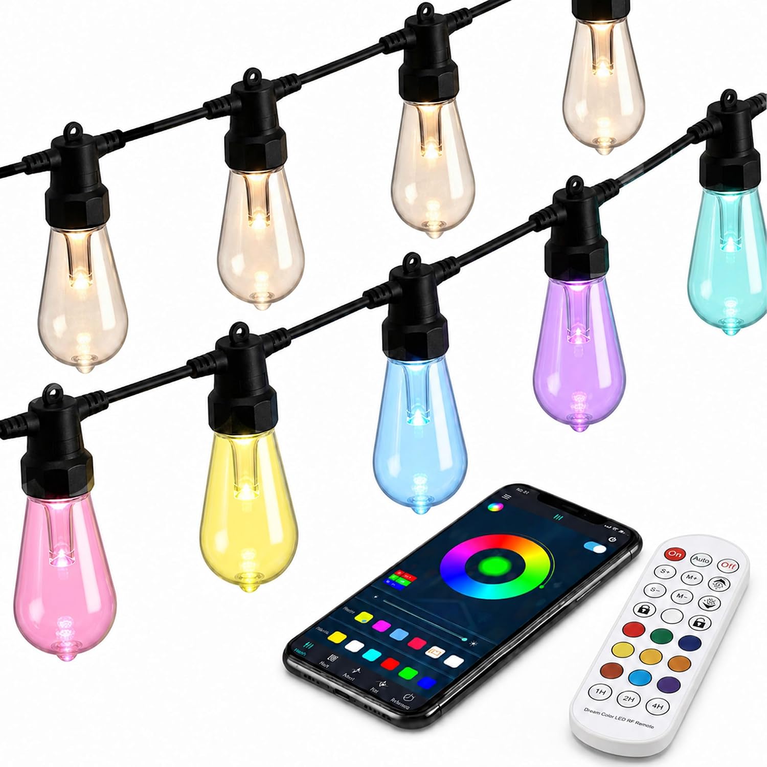 50FT RGBW Outdoor String Lights 24V Dimmable Patio