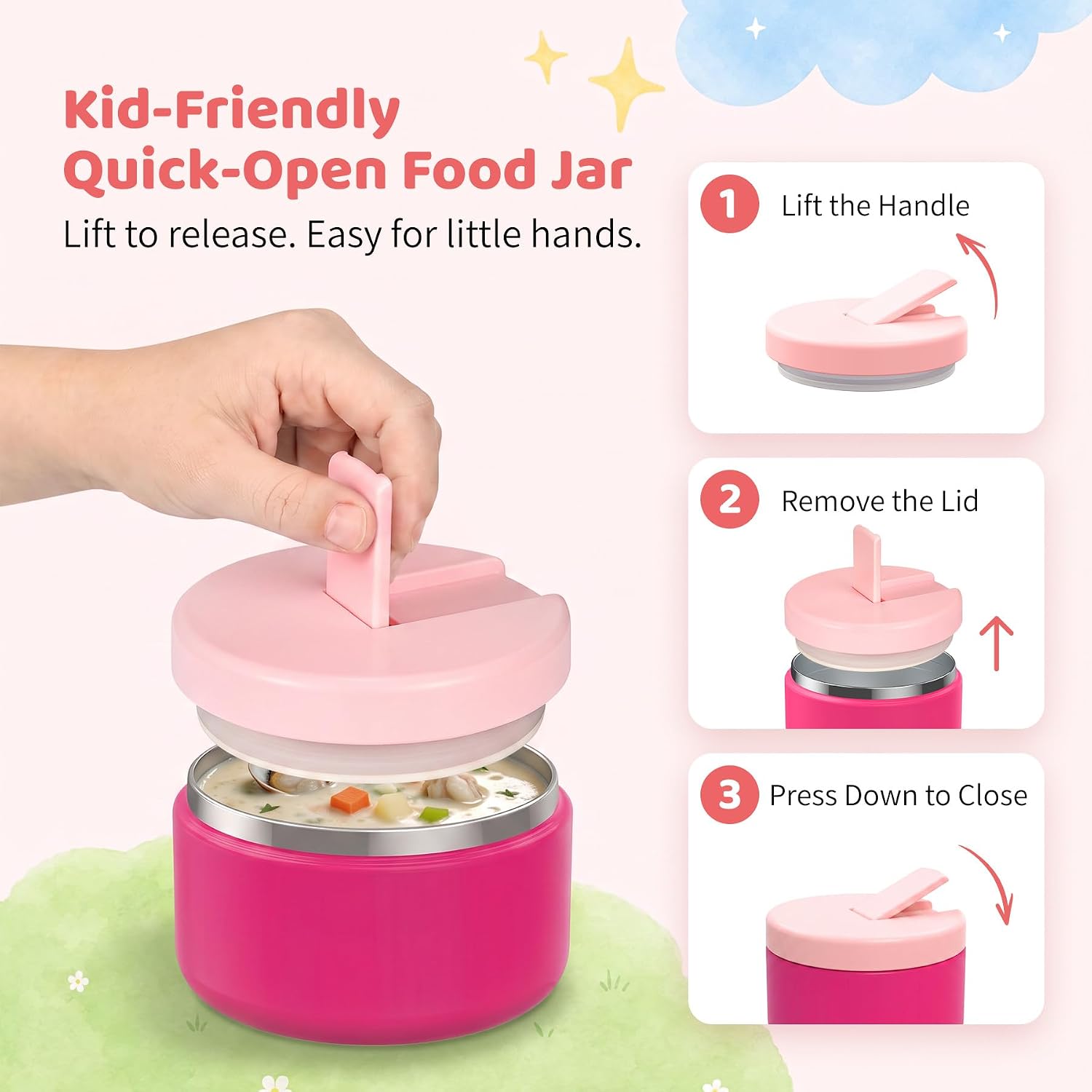 Bento Lunch Box with 8oz Soup Thermo, Kids Leakproof Lunch Food Containers with 4 Compartment, Kids Thermos Insulated Hot Food Jar for School, Travel (Pink) — image 2 of 7