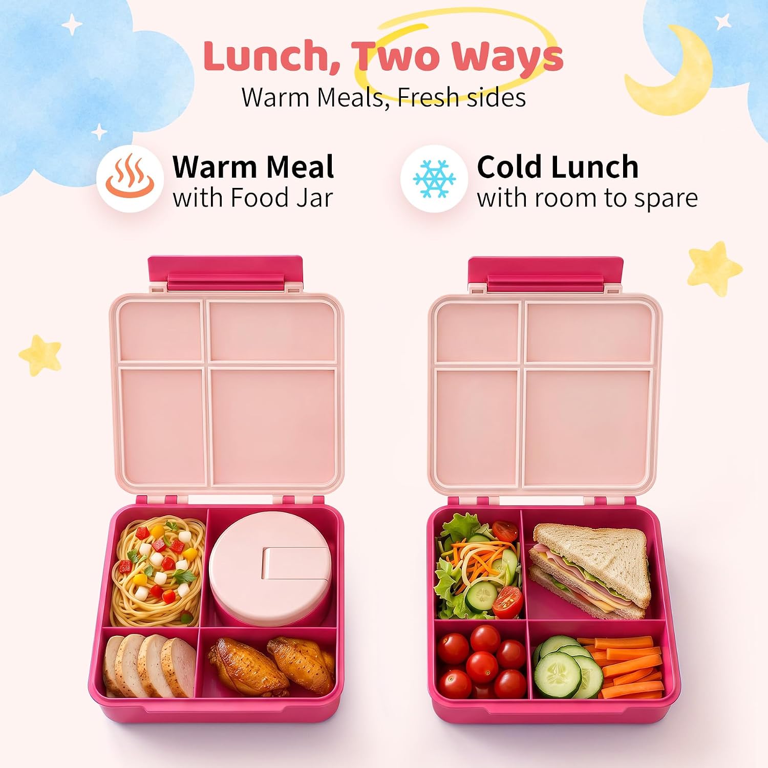 Bento Lunch Box with 8oz Soup Thermo, Kids Leakproof Lunch Food Containers with 4 Compartment, Kids Thermos Insulated Hot Food Jar for School, Travel (Pink) — image 3 of 7