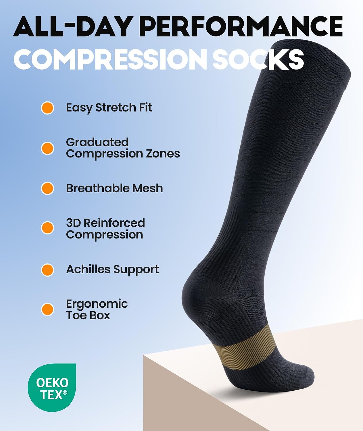 Compression Socks Women Men, All-Day Comfort 20-30mmHg Circulation Support for Nurse Travel Flying Daily Running Sports Use — image 7 of 8