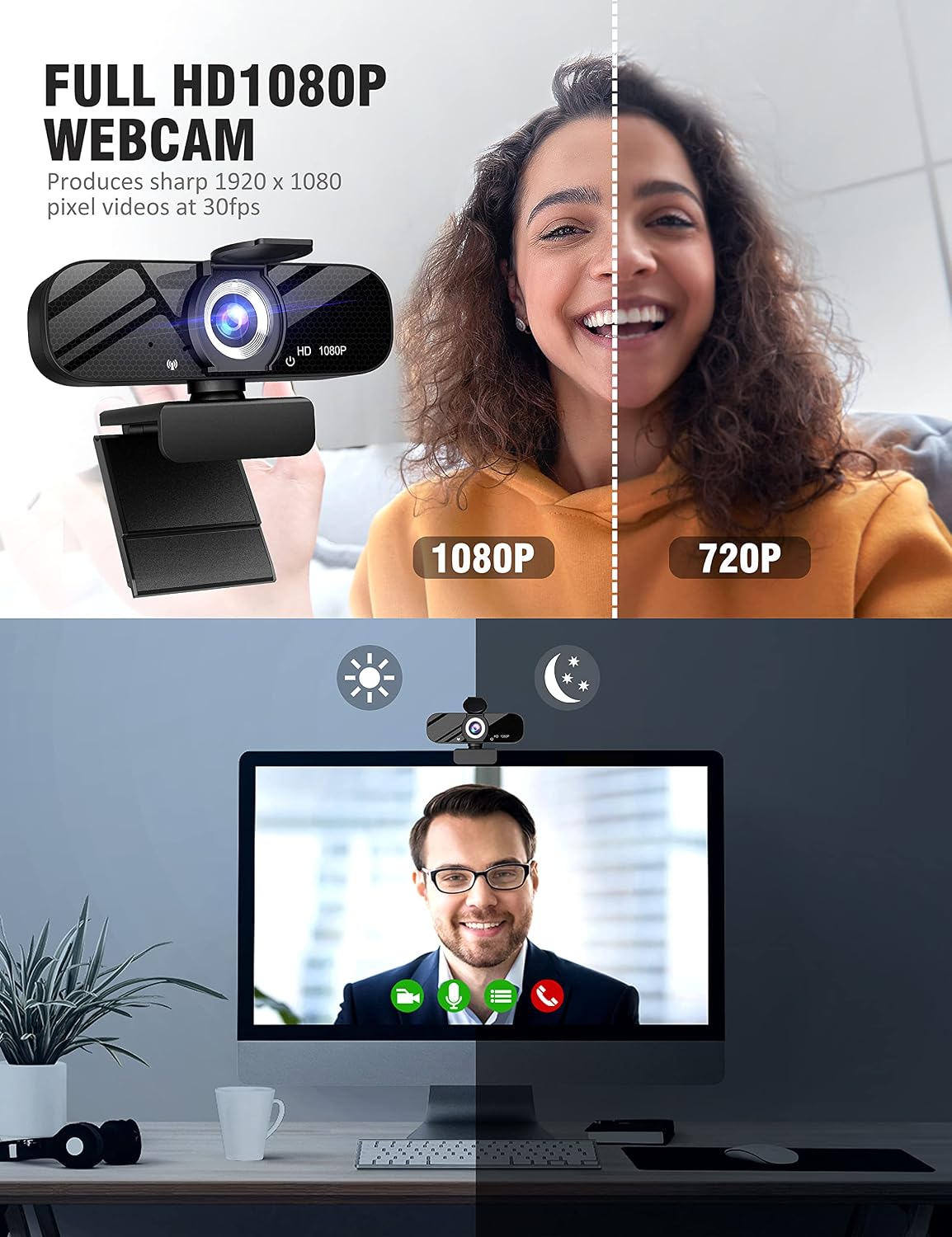 HD Pro PC Webcam, Full HD 1080p/30fps Video, Clear Audio, 120° FOV, Light Correction, Works with Microsoft Teams, Google Meet, Zoom, Mac/Laptop — image 5 of 7