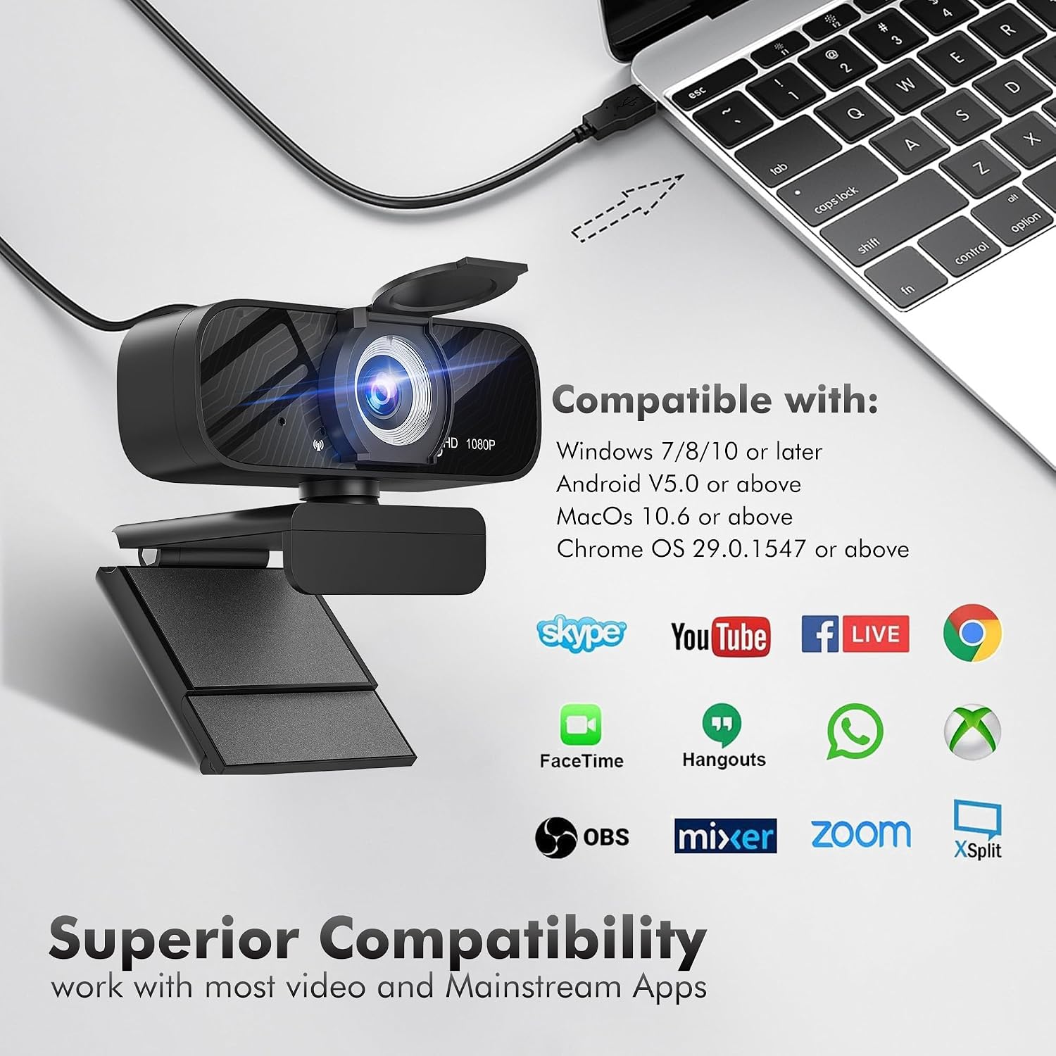 HD Pro PC Webcam, Full HD 1080p/30fps Video, Clear Audio, 120° FOV, Light Correction, Works with Microsoft Teams, Google Meet, Zoom, Mac/Laptop — image 7 of 7