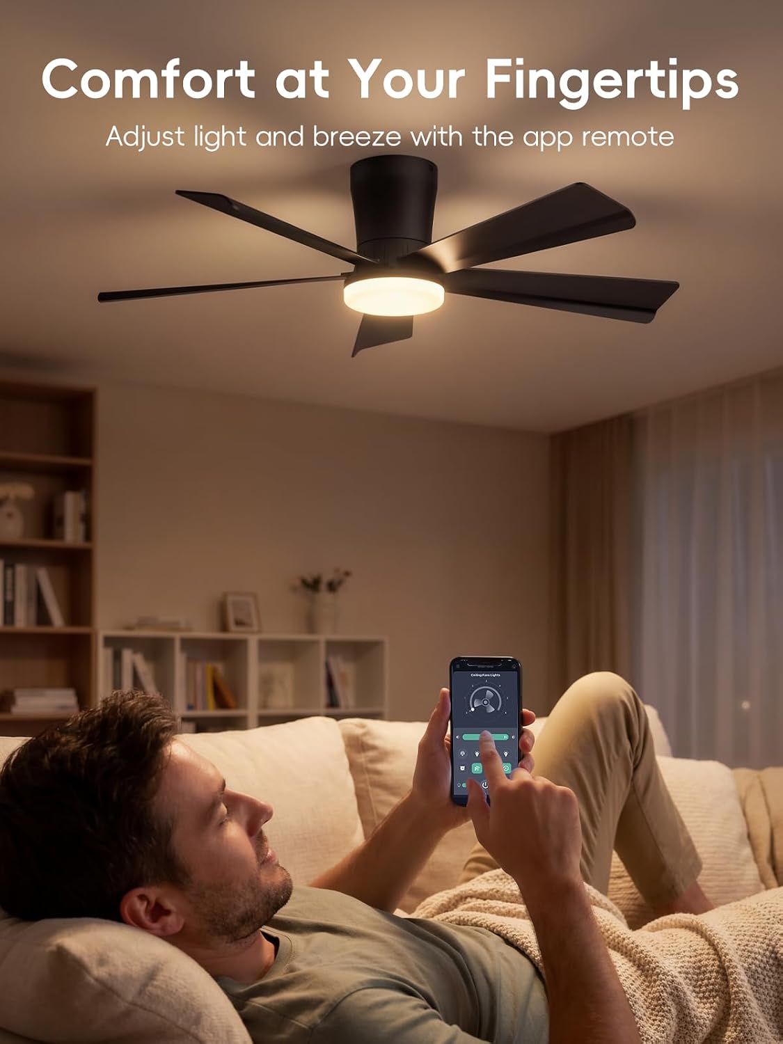 42 Inch Ceiling Fans with Lights, App and Remote Control, Black — image 4 of 9