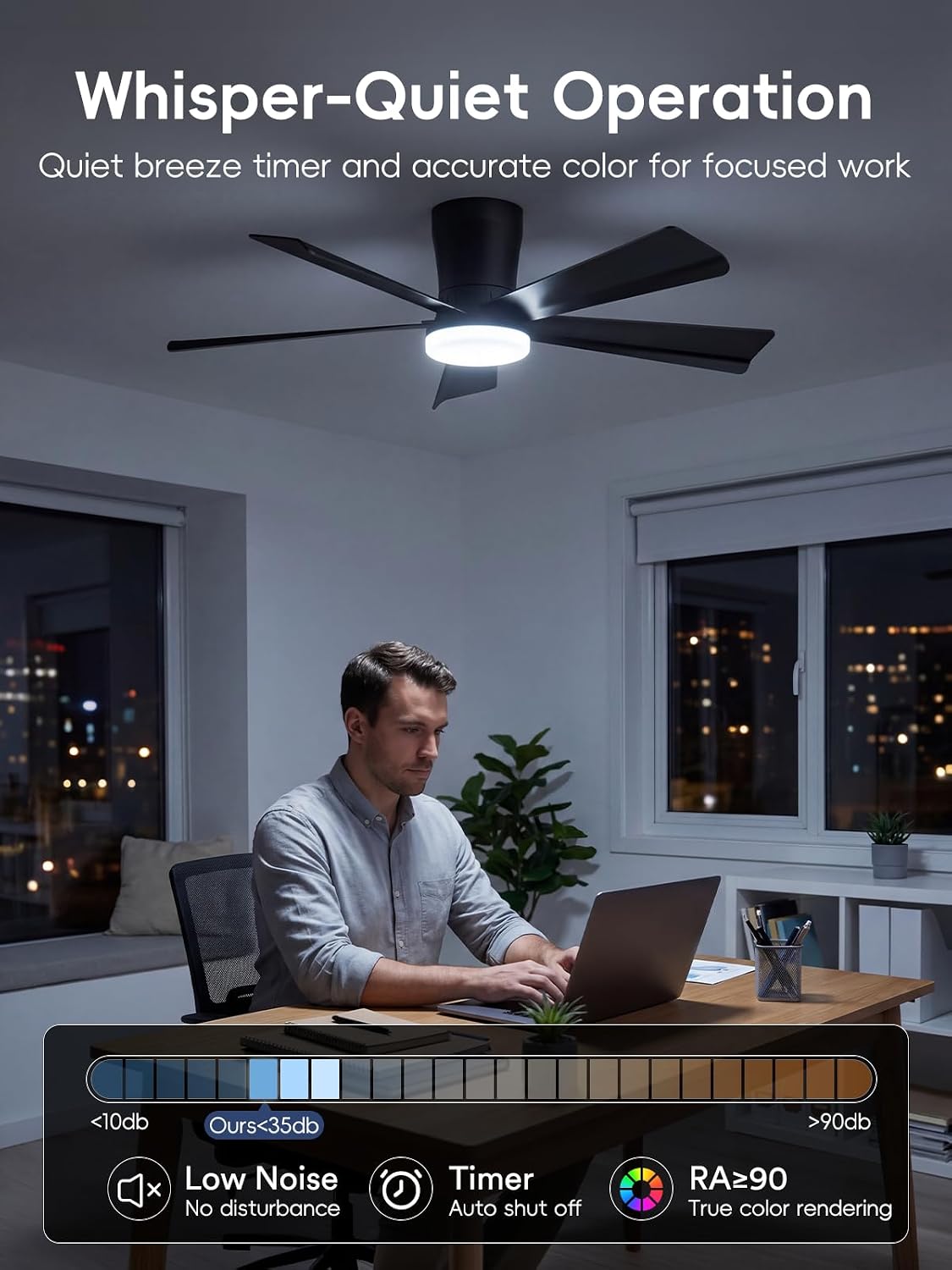 42 Inch Ceiling Fans with Lights, App and Remote Control, Black — image 5 of 9