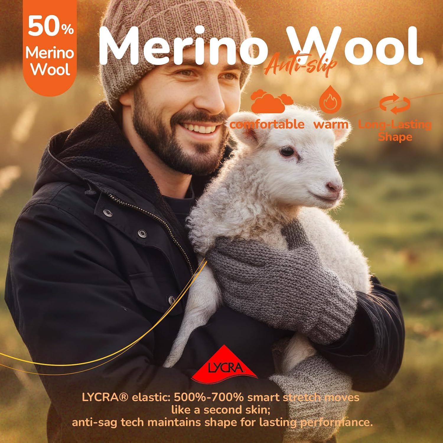 Merino Wool Gloves for Men Women, Touch Screen Warm Anti-Slip Glove Thermal Soft Knit for Winter Driving Hiking S/M Black Grey Marl — image 3 of 6