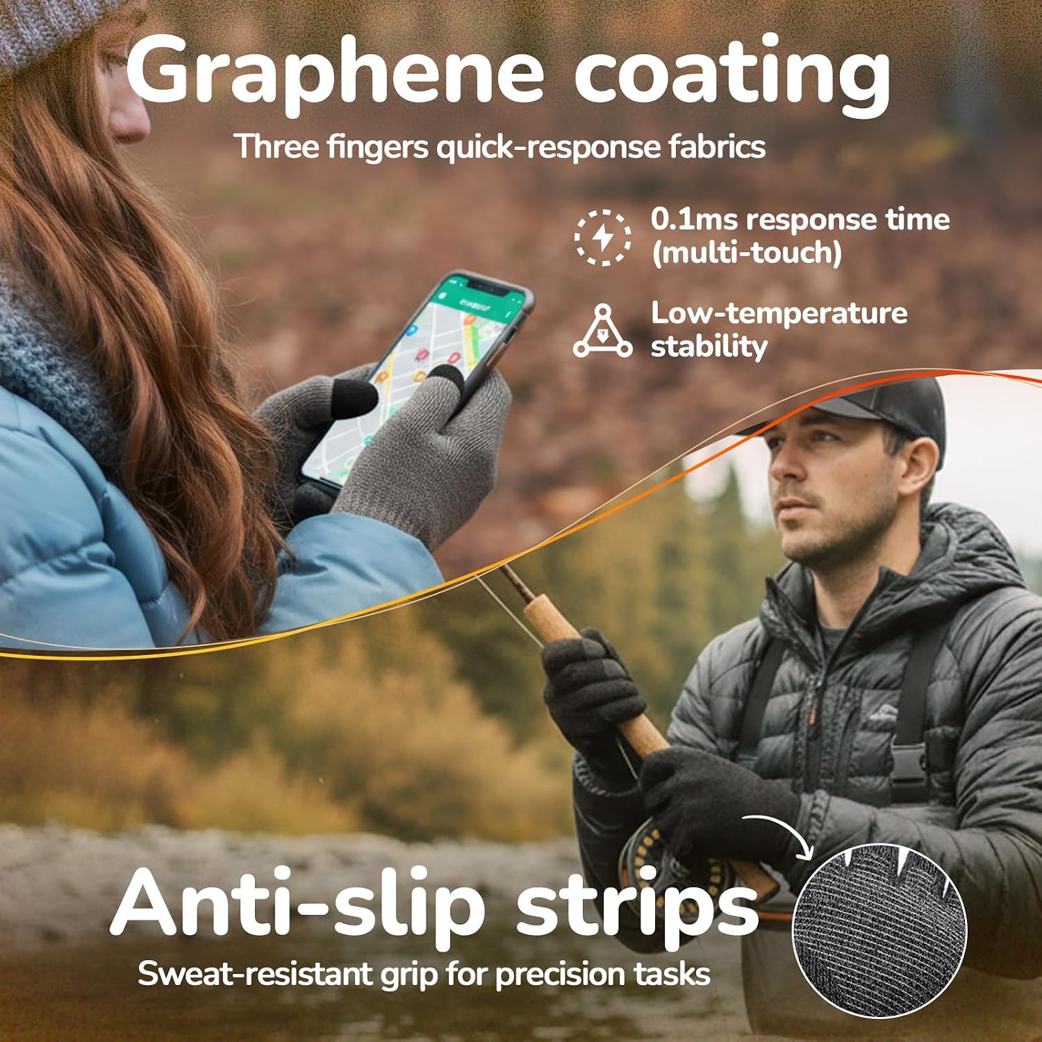 Merino Wool Gloves for Men Women, Touch Screen Warm Anti-Slip Glove Thermal Soft Knit for Winter Driving Hiking S/M Black Grey Marl — image 5 of 6