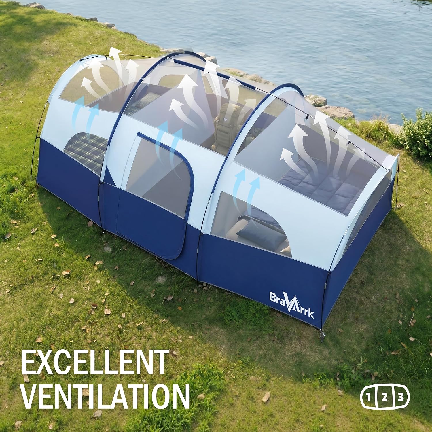 Camping Tent for 8 Person, 3 Room Family Tent with Rainfly — image 4 of 9