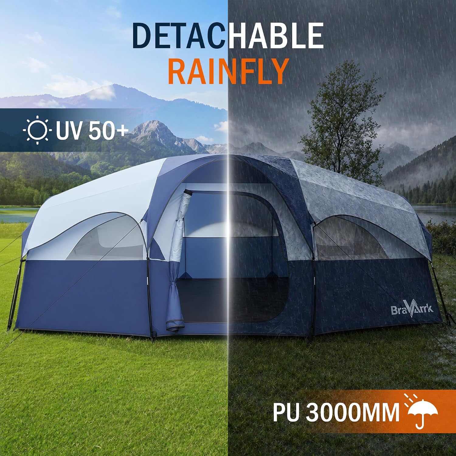 Camping Tent for 8 Person, 3 Room Family Tent with Rainfly — image 7 of 9