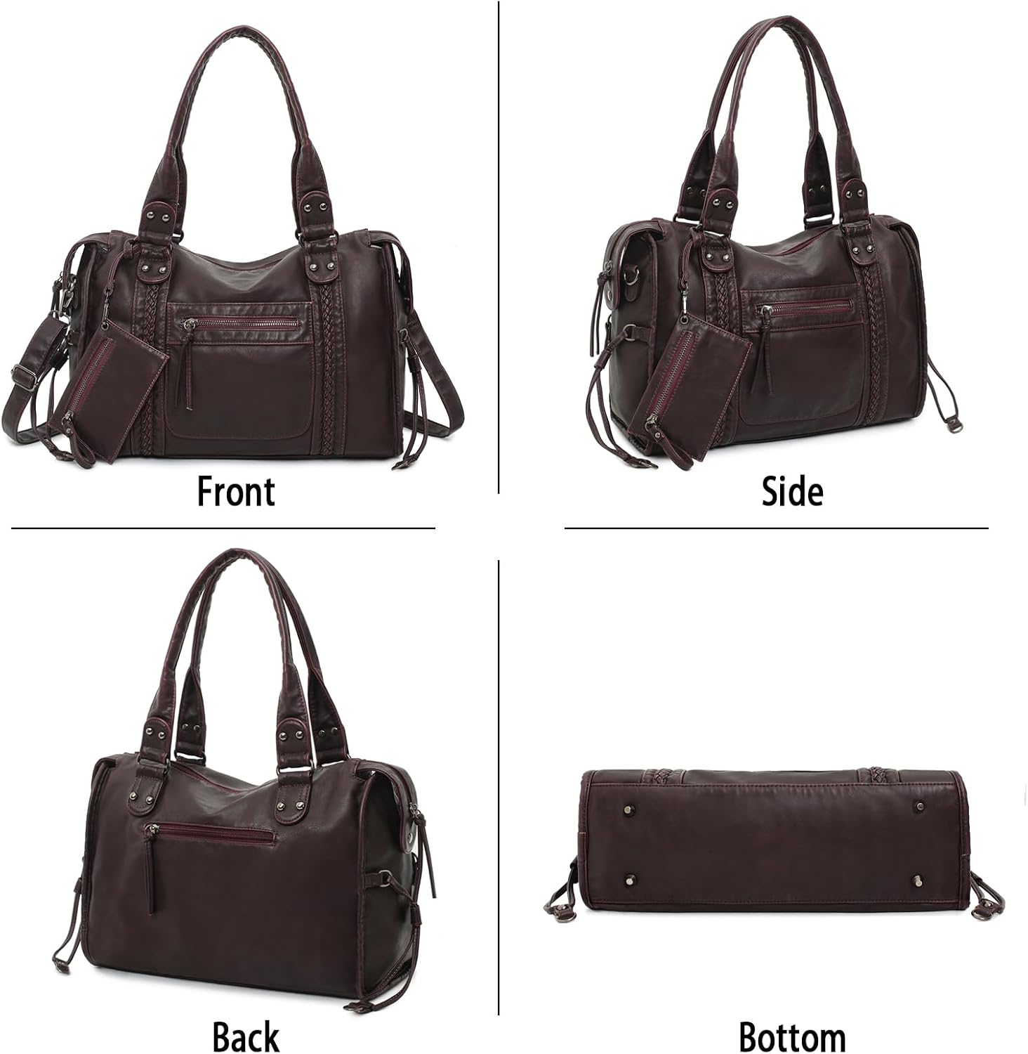 Y2K Vintage Hobo Shoulder Bag for Women, Vegan Leather Tote (Wine Red) — image 7 of 7