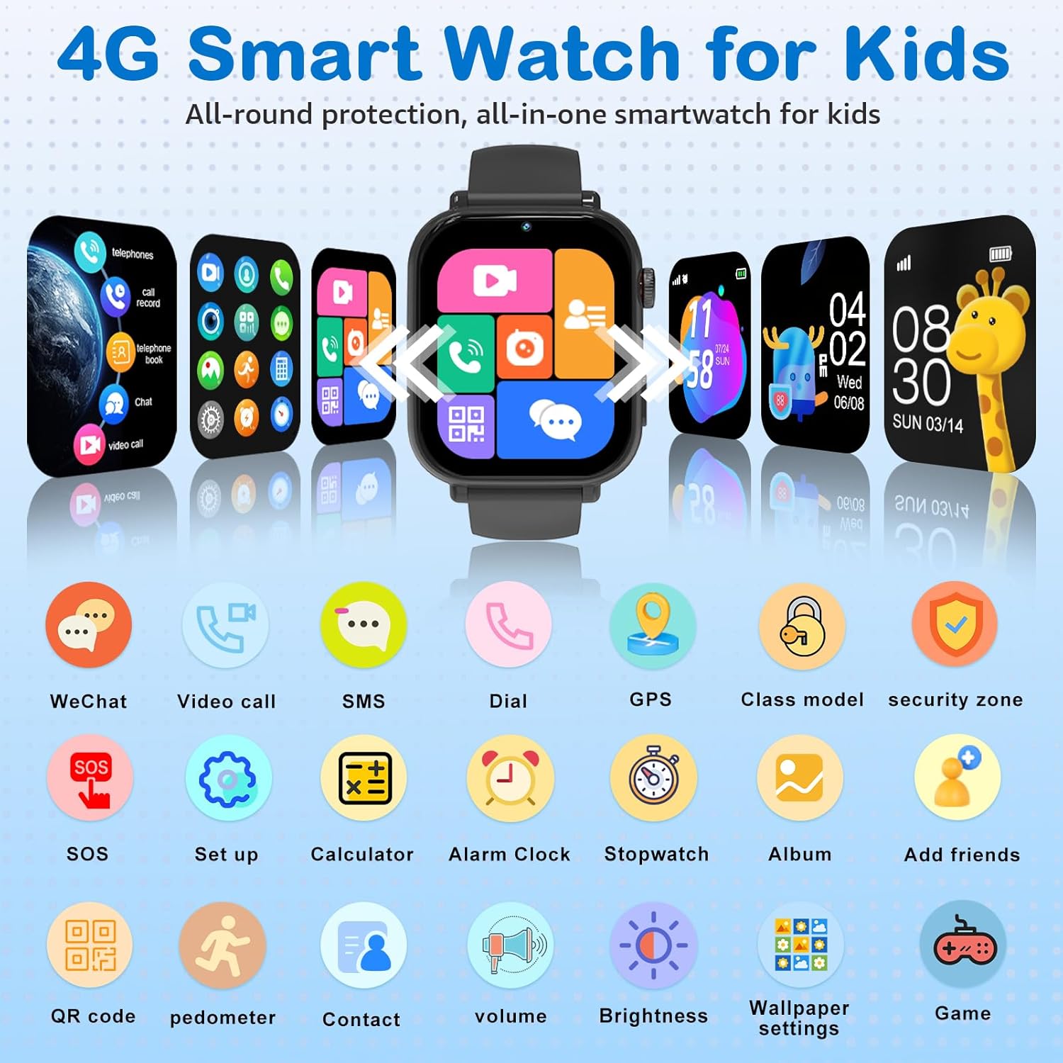 Kids Smart Watch for Boys Girls, 4G Smartwatch Phone for Children with GPS, Call, SOS, Video/Voice Chat, Parental App, Alarm, HD Touchscreen Watches for Kid Gifts Ages 4-12, Bright Grey — image 2 of 7
