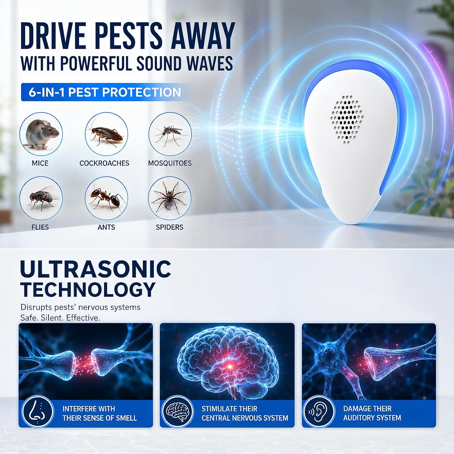 Pest Pro 2026 Ultrasonic Pest Repeller Indoor, Plug in Pest Repellent Ultrasonic Device for Mice, Rodents, Spiders, Roaches and Bugs, Electronic Mouse Repellent for Home, Kitchen, Office, 6 Pack — image 2 of 6