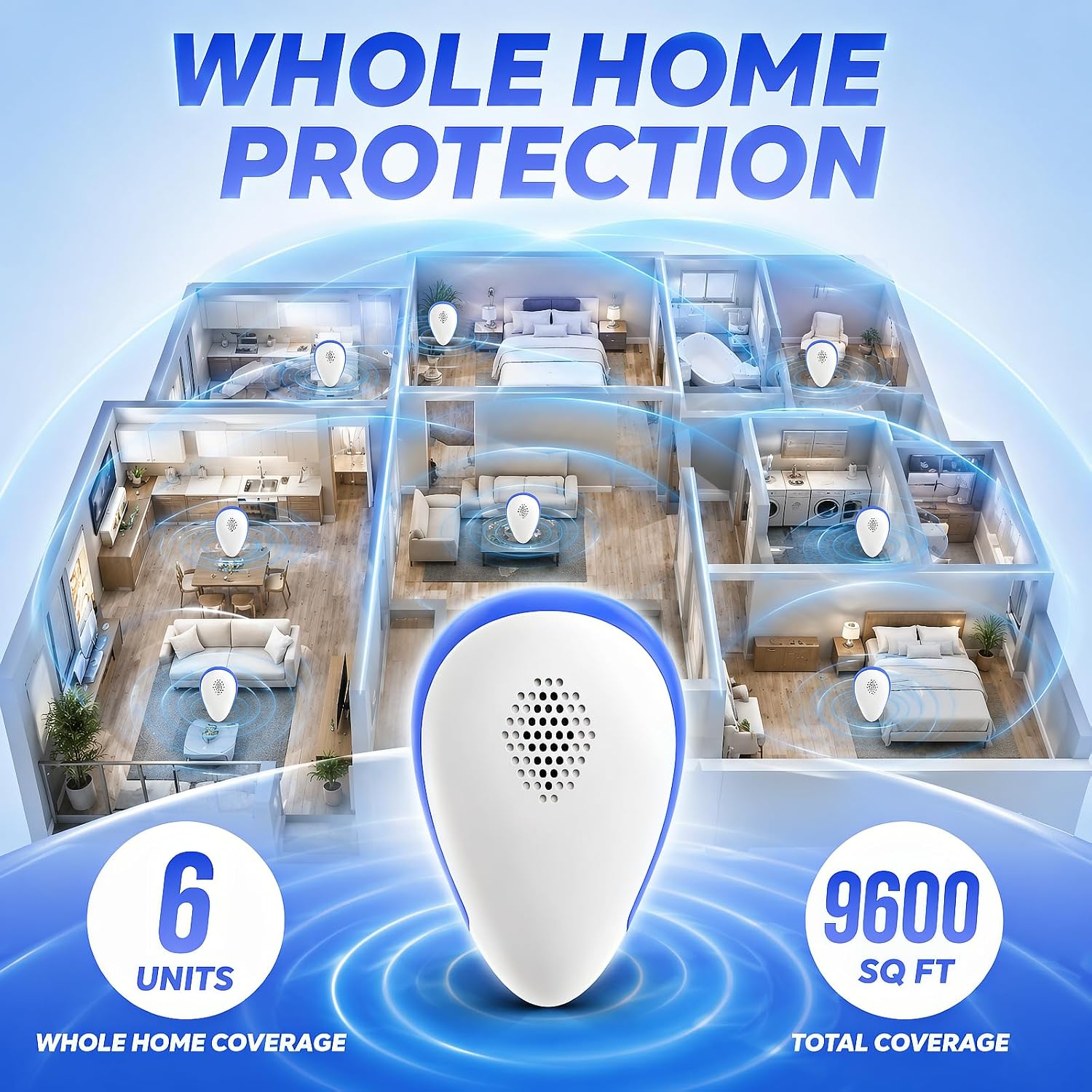 Pest Pro 2026 Ultrasonic Pest Repeller Indoor, Plug in Pest Repellent Ultrasonic Device for Mice, Rodents, Spiders, Roaches and Bugs, Electronic Mouse Repellent for Home, Kitchen, Office, 6 Pack — image 6 of 6