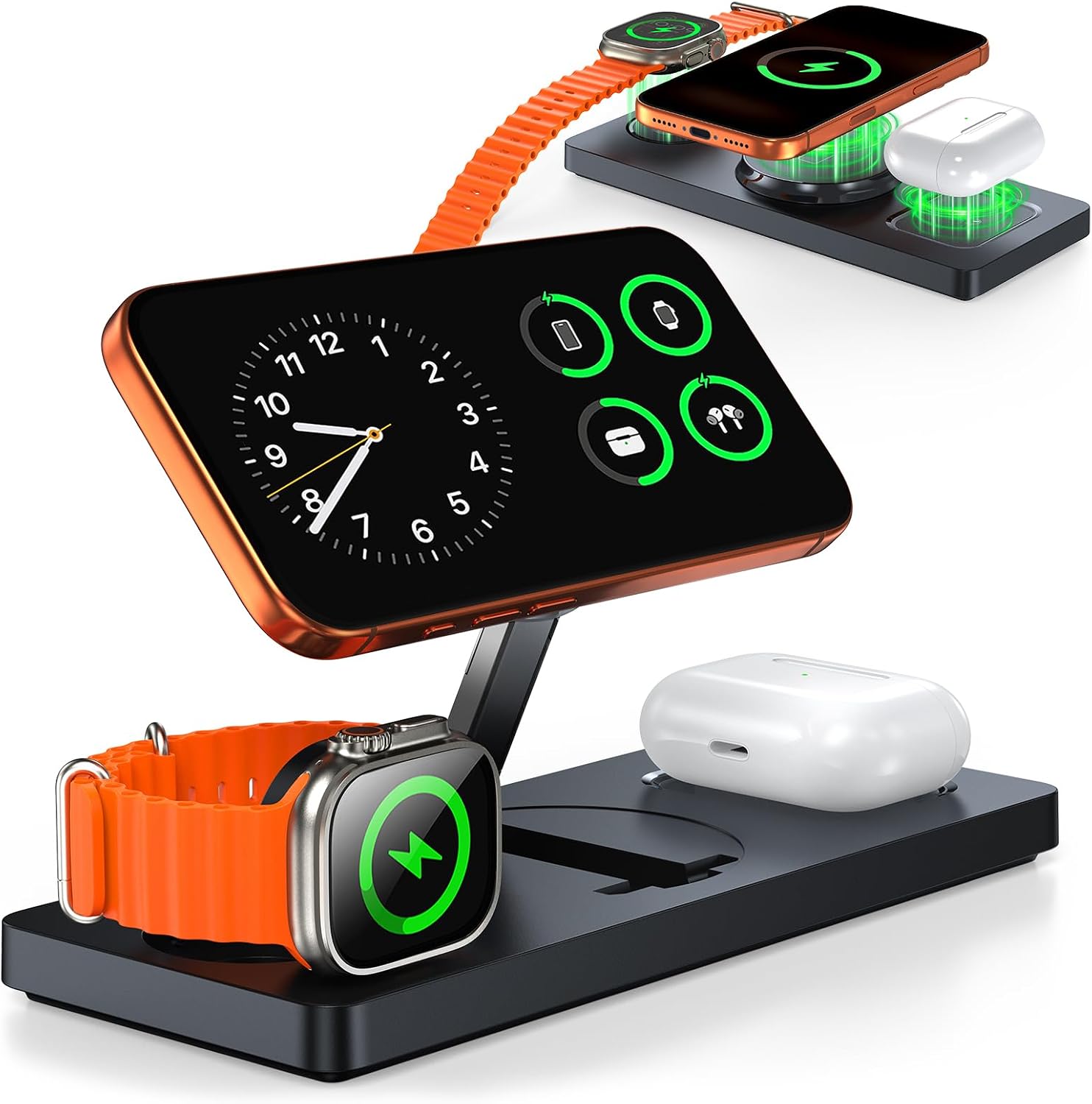 Foldable 3-in-1 Wireless Charging Station for Apple Magsafe Charger Stand, Travel-Friendly Fast Magnetic Wireless Charger Station for iPhone 17/16/15/14/13/12, Apple Watch & AirPods Series, White — image 9 of 9