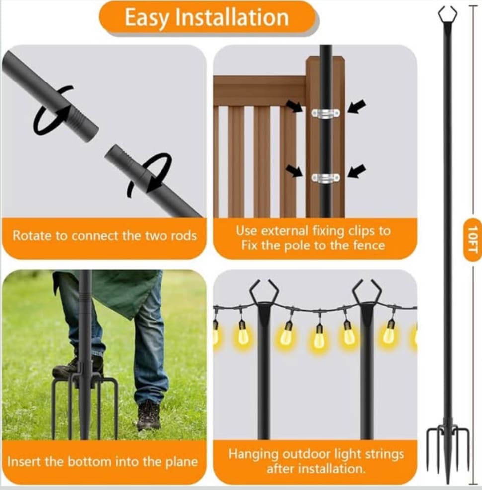 7-Pack 10 FT String Light Poles,Metal with Fork Lights Poles for Outdoor String Light, Rustproof Heavy Duty for Outside — image 2 of 5