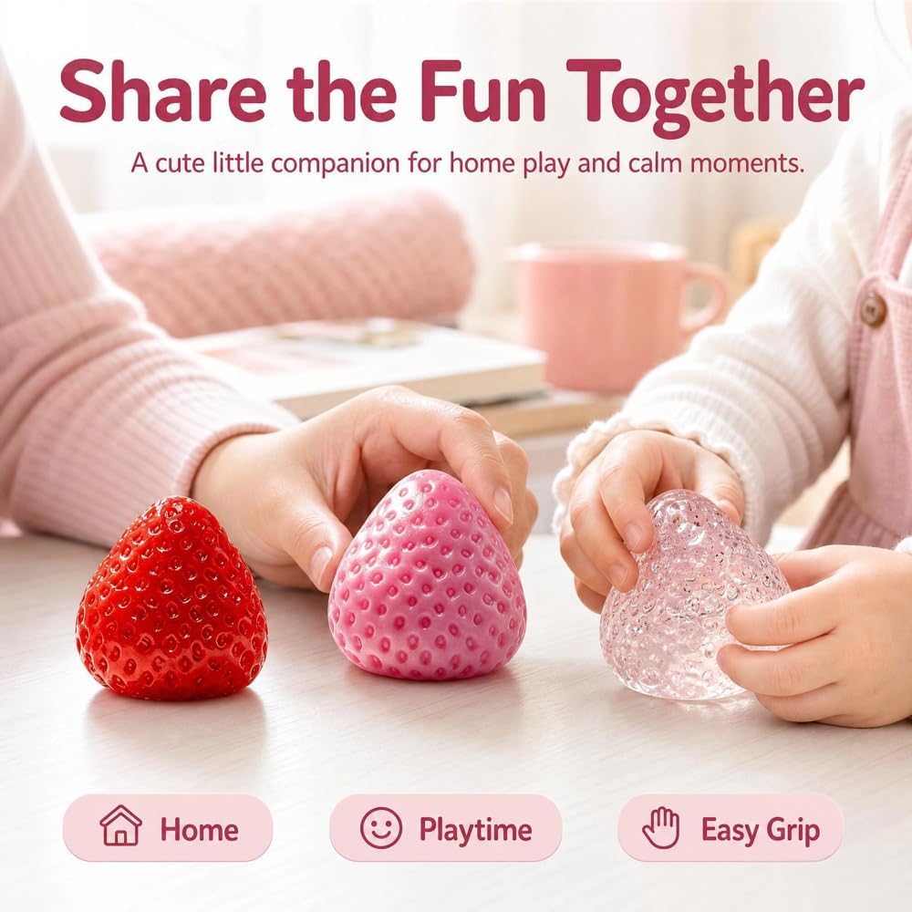 Handmade Strawberry Taba Squishy Toys: 3Pcs Ultra Squishies Squishy Fidget Toys Kawaii Squeeze Toys for Kids and Adults,Relieves Stress Anxiety Gifts for Birthday,Party (Pink Red Transparent Powder) — image 3 of 9
