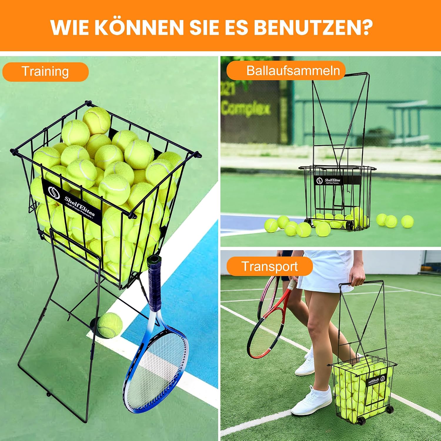 Tennis Ball Hopper, Portable Tennis Ball Holder with Handle for Court, Practice & Training (Large) — image 3 of 8