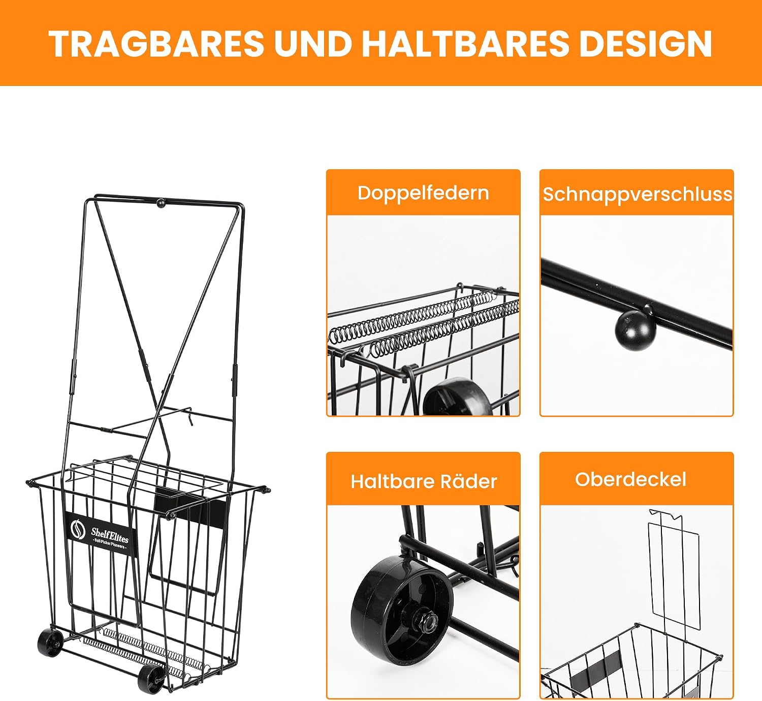 Tennis Ball Hopper, Portable Tennis Ball Holder with Handle for Court, Practice & Training (Large) — image 5 of 8