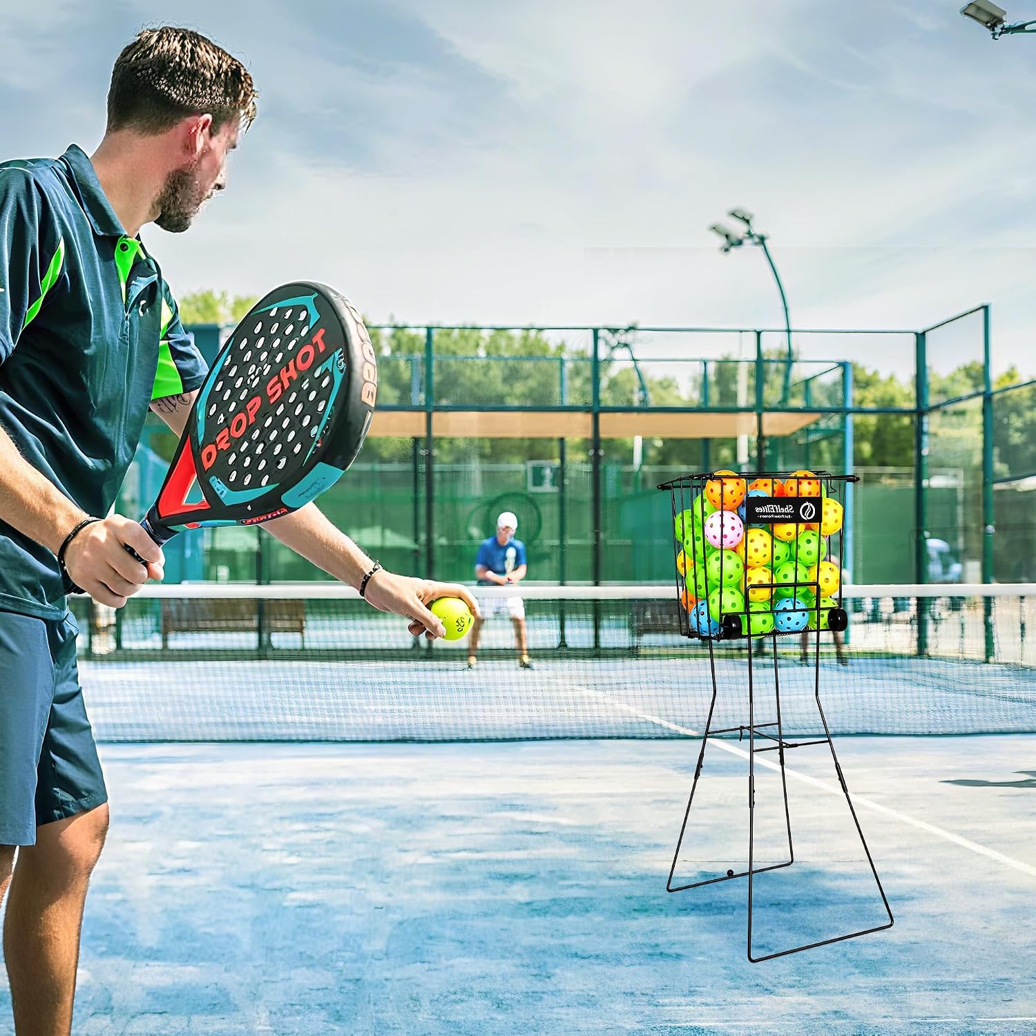 Tennis Ball Hopper, Portable Tennis Ball Holder with Handle for Court, Practice & Training (Large) — image 7 of 8