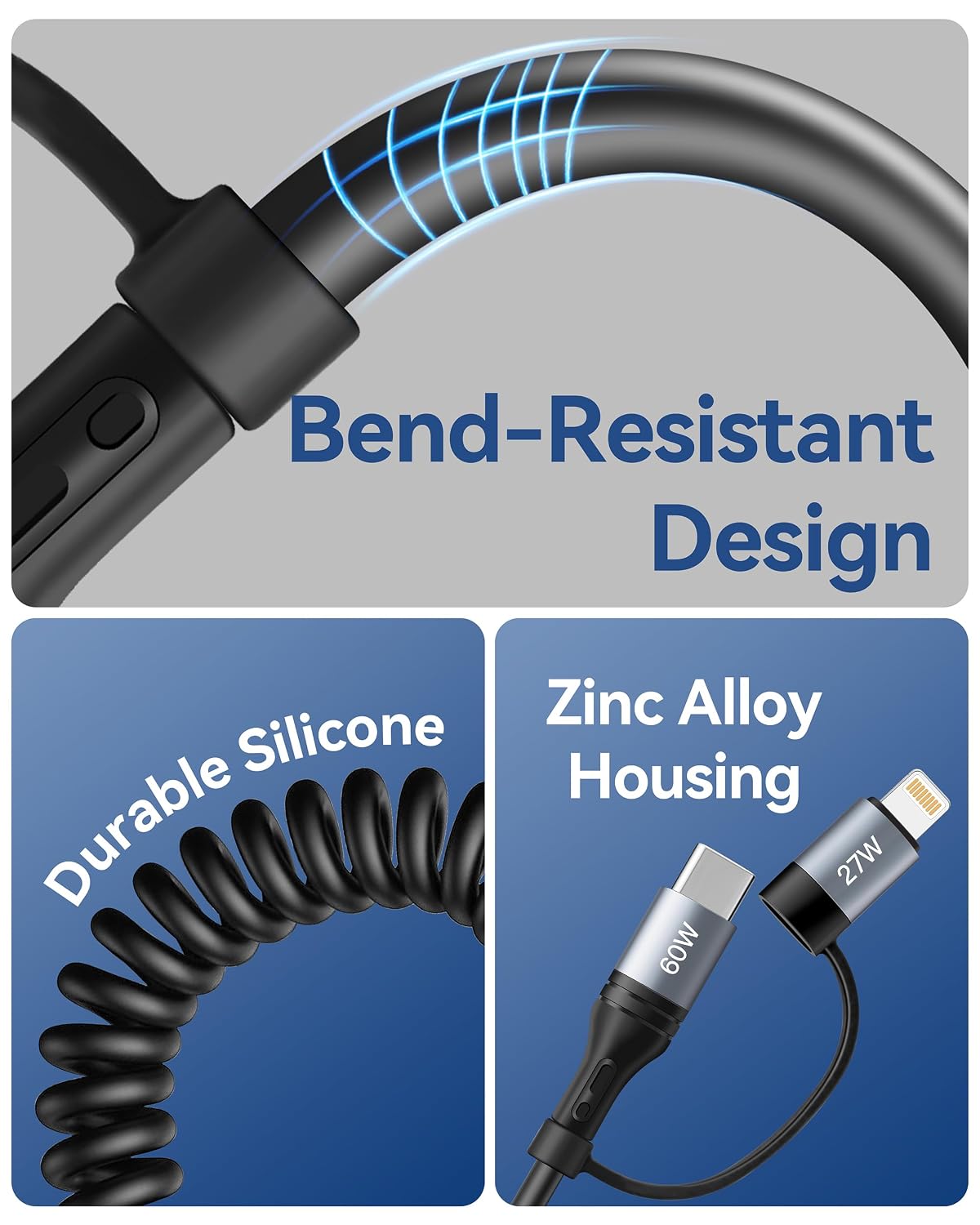 Coiled USB C Cable,60W Short USB C to USB C Cable Fast Charging Cord — image 8 of 8