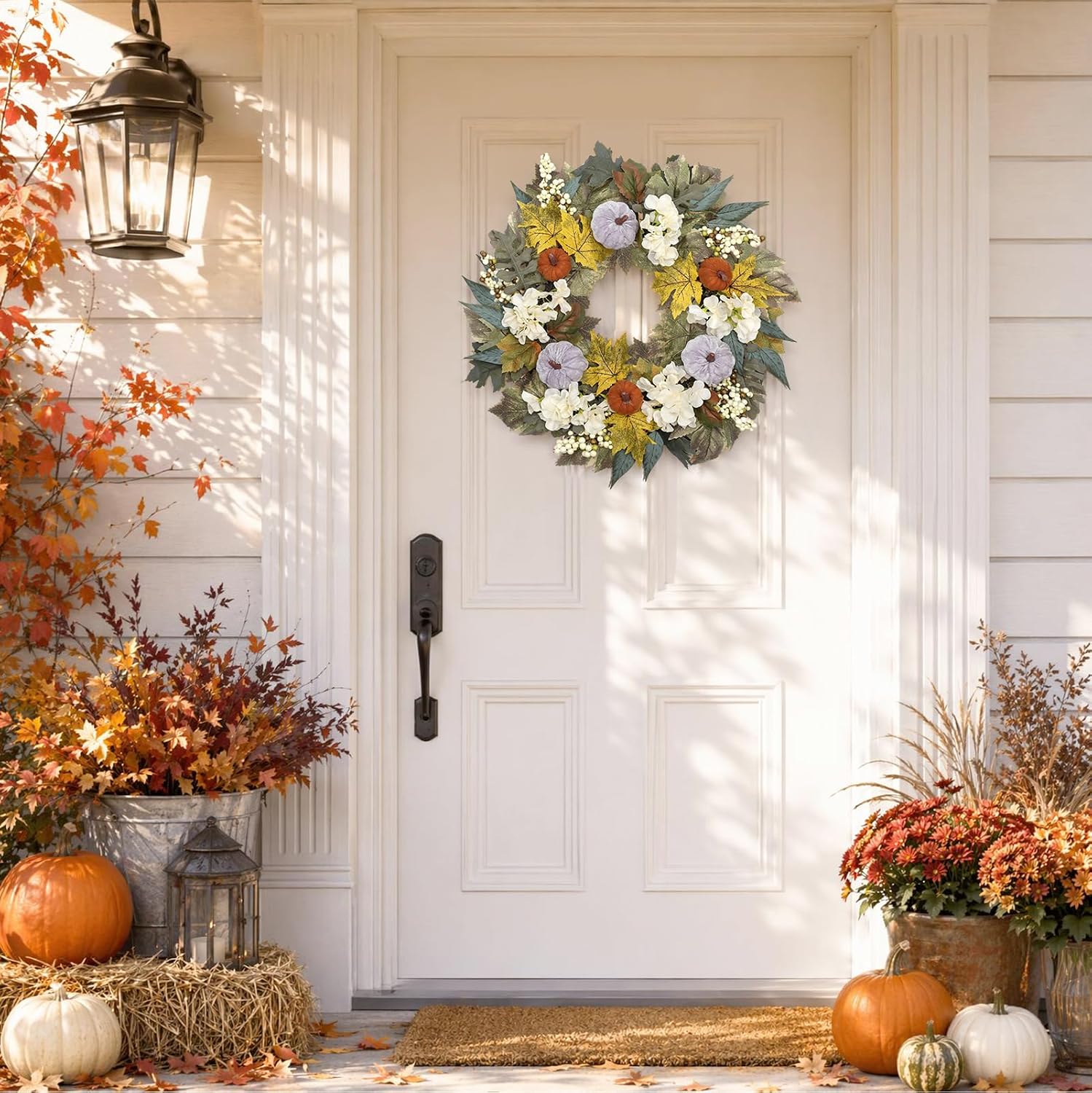 22" Fall Wreath Maple Leaf Velvet Pumpkin Berry Autumn Wreath Fall Decor — image 4 of 7