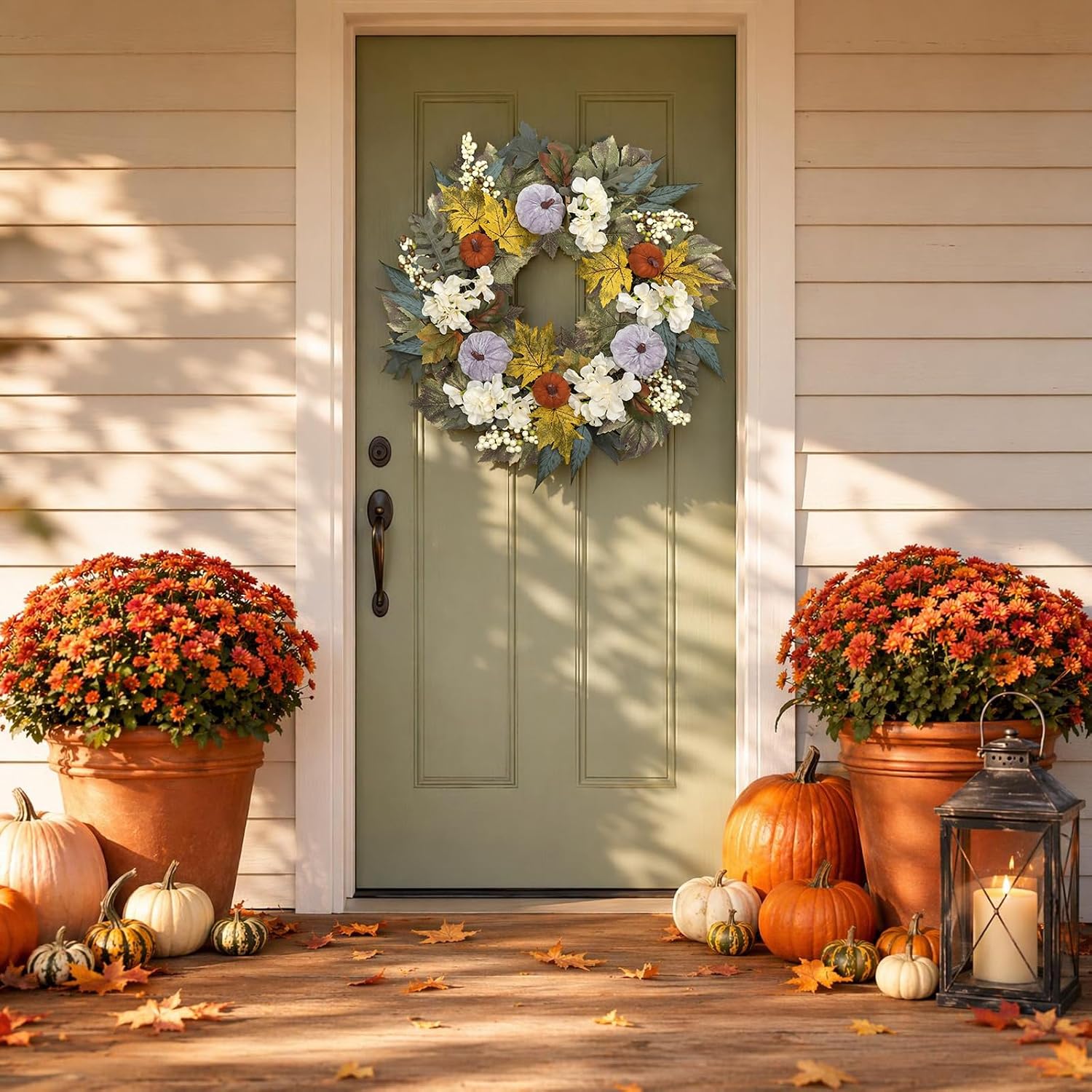 22" Fall Wreath Maple Leaf Velvet Pumpkin Berry Autumn Wreath Fall Decor — image 7 of 7