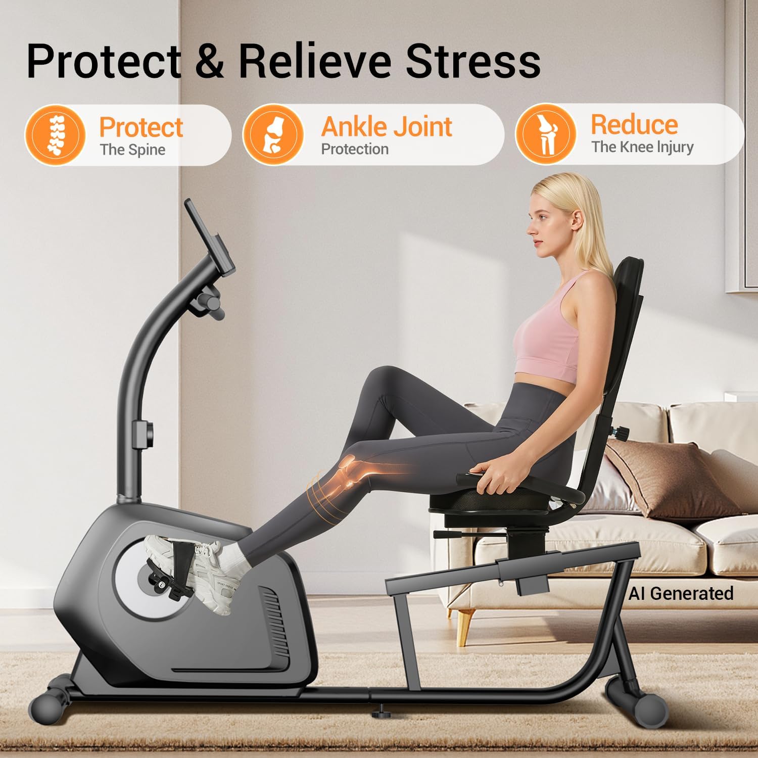 Recumbent Exercise Bike, 16-level Magnetic Resistance, 350 LBS Load — image 2 of 6