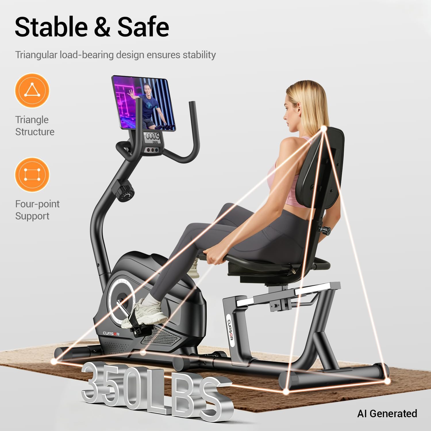 Recumbent Exercise Bike, 16-level Magnetic Resistance, 350 LBS Load — image 5 of 6