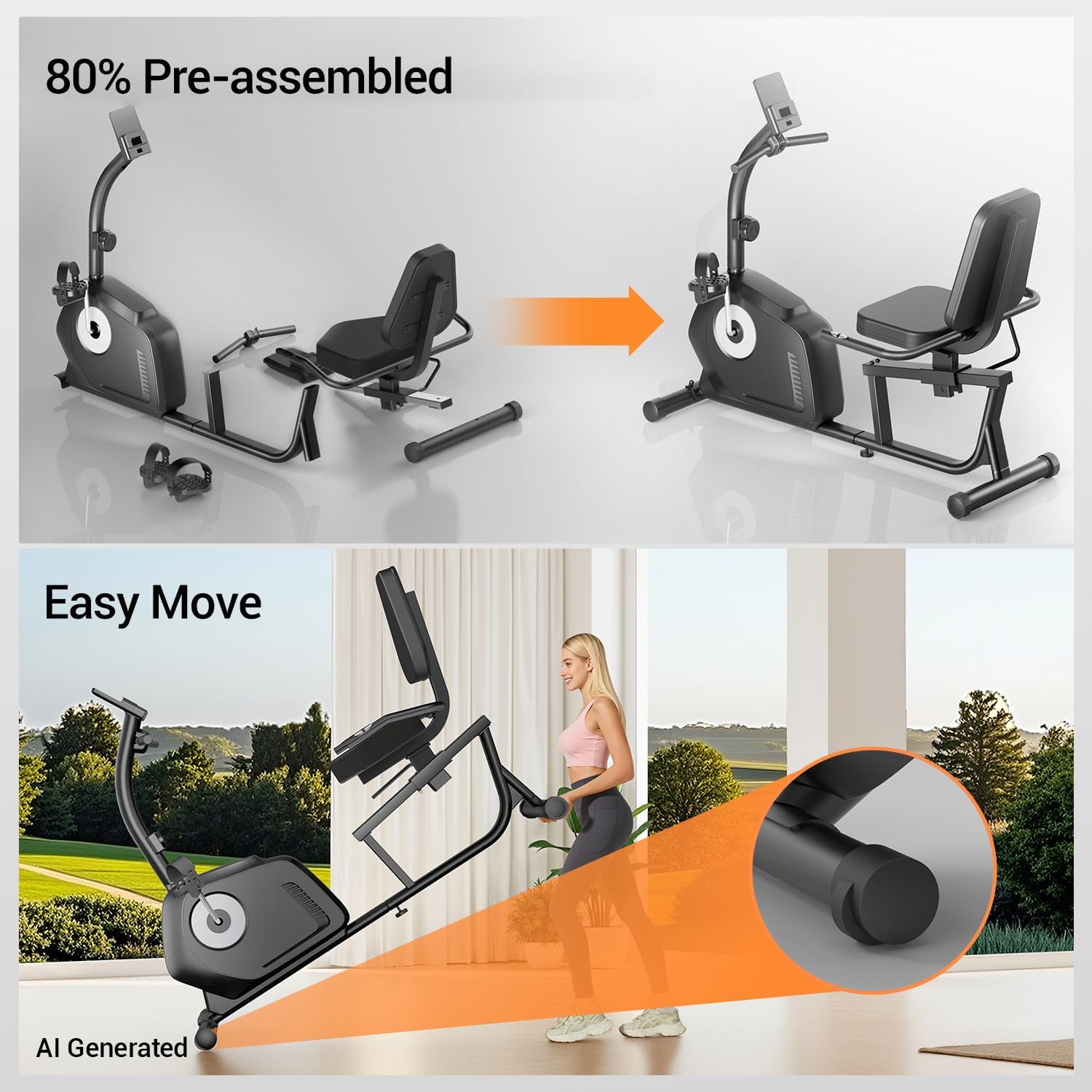 Recumbent Exercise Bike, 16-level Magnetic Resistance, 350 LBS Load — image 6 of 6