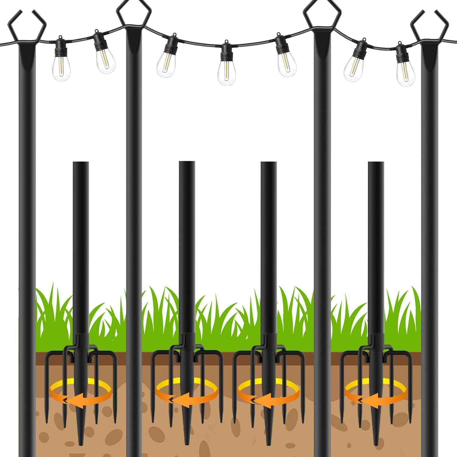 6 Pack String Light Poles, Outdoor String Light Pole 10 ft Forked Metal Light Pole with Adjustable Outdoor Light Stand, Deck, Backyard, Garden, Wedding, Rustproof and Sturdy with Hooks. — image 10 of 12