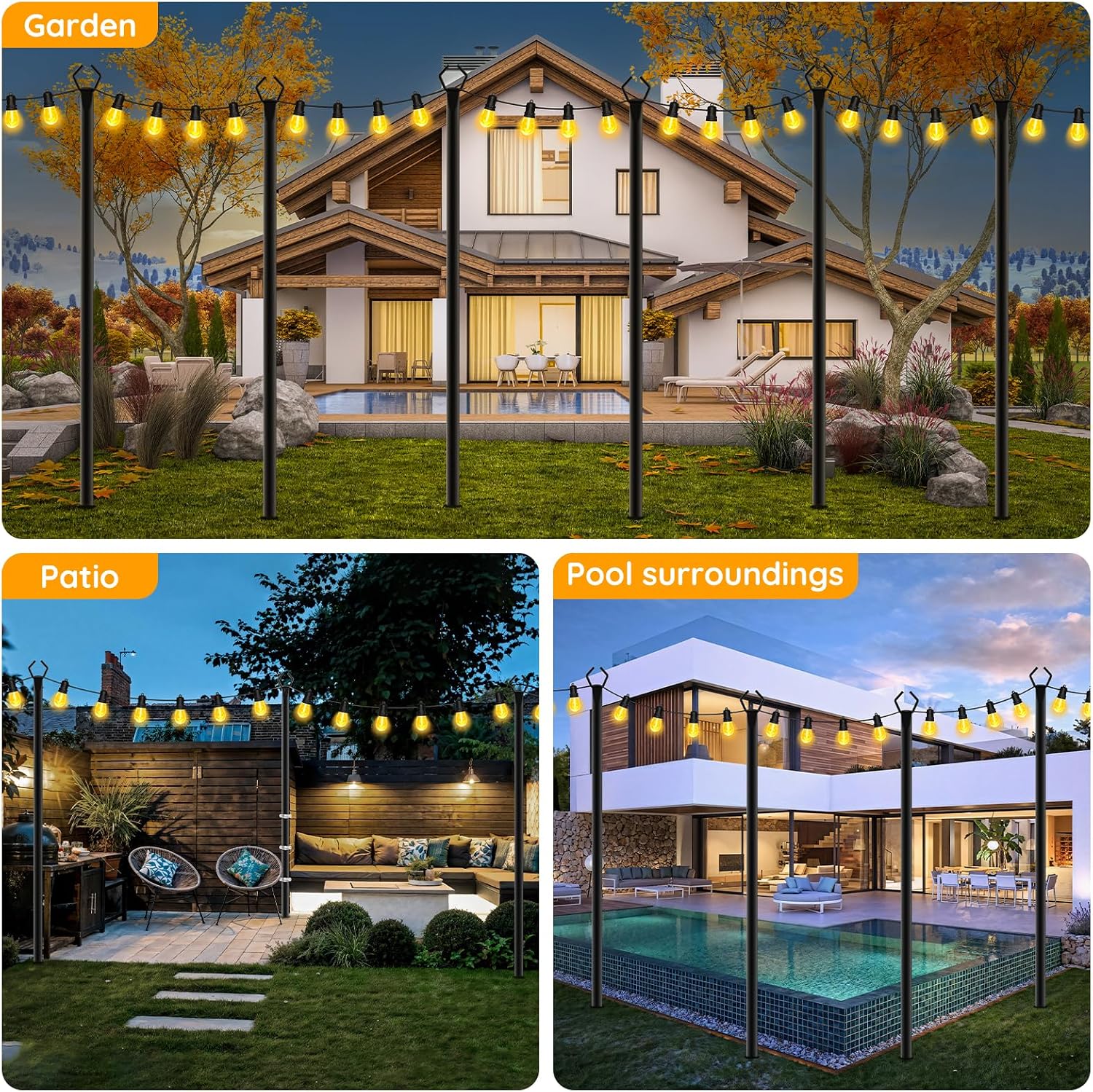 6 Pack String Light Poles, Outdoor String Light Pole 10 ft Forked Metal Light Pole with Adjustable Outdoor Light Stand, Deck, Backyard, Garden, Wedding, Rustproof and Sturdy with Hooks. — image 2 of 12