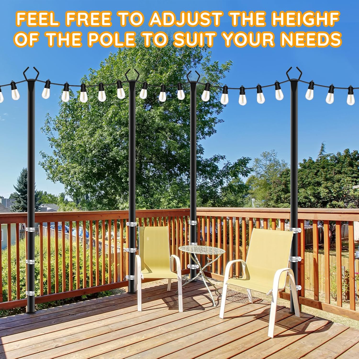 6 Pack String Light Poles, Outdoor String Light Pole 10 ft Forked Metal Light Pole with Adjustable Outdoor Light Stand, Deck, Backyard, Garden, Wedding, Rustproof and Sturdy with Hooks. — image 3 of 12