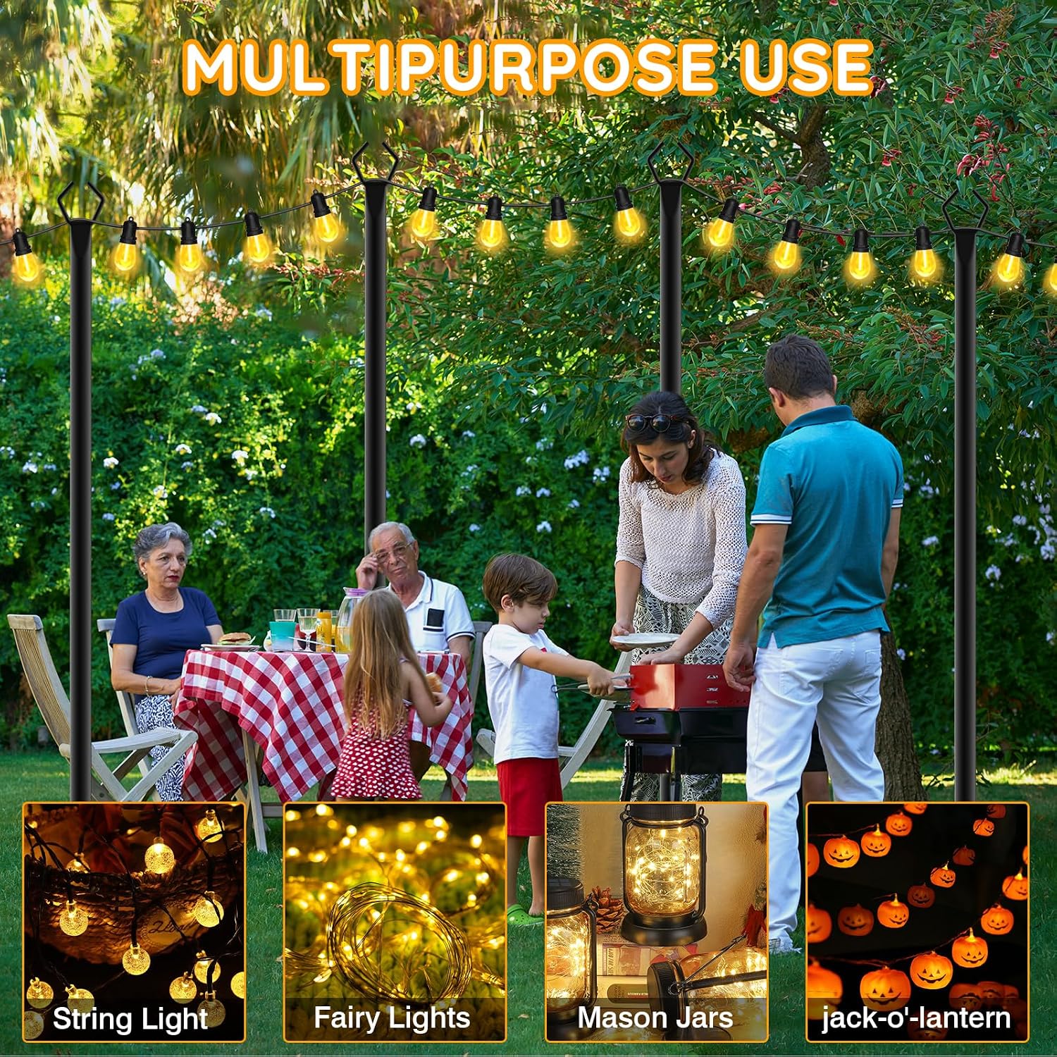 6 Pack String Light Poles, Outdoor String Light Pole 10 ft Forked Metal Light Pole with Adjustable Outdoor Light Stand, Deck, Backyard, Garden, Wedding, Rustproof and Sturdy with Hooks. — image 4 of 12